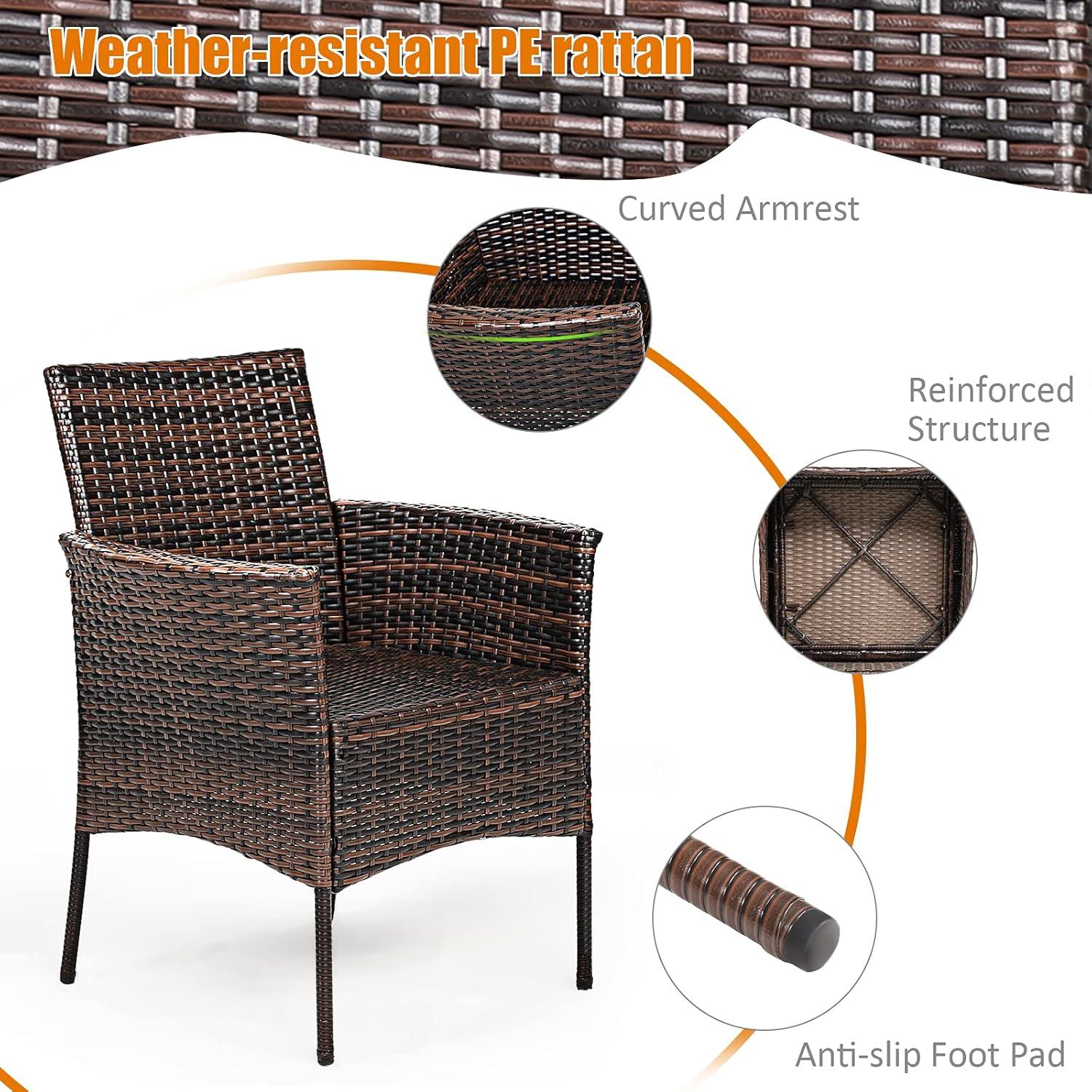 Tangkula Outdoor 2 PCS Rattan Dining Chair Patio Cushioned Arm Chair w/Zipper Brown