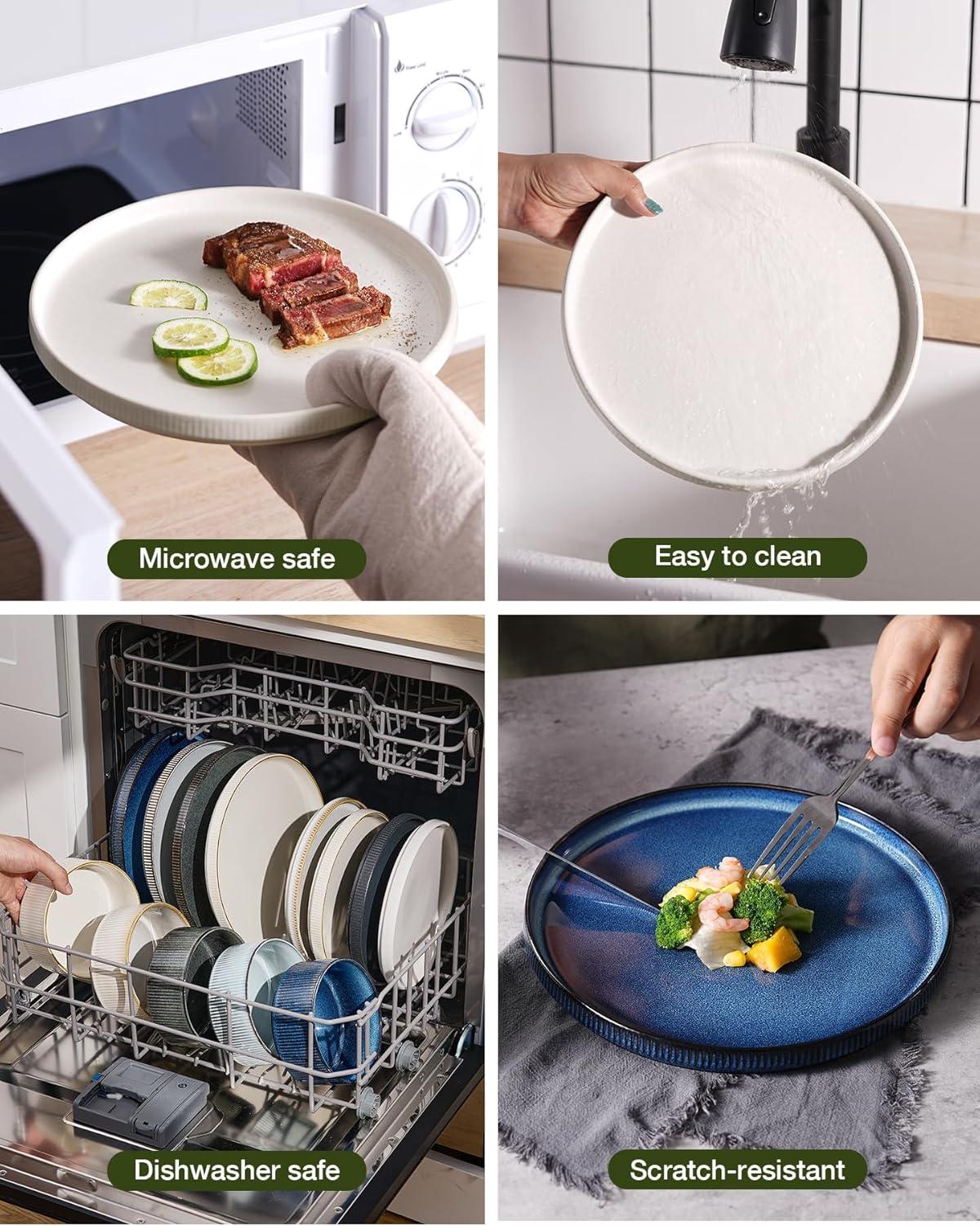 Famiware Star Stoneware Dinnerware Sets, Plates and Bowls Set for 4, 12 Piece Dish Set, Matte White