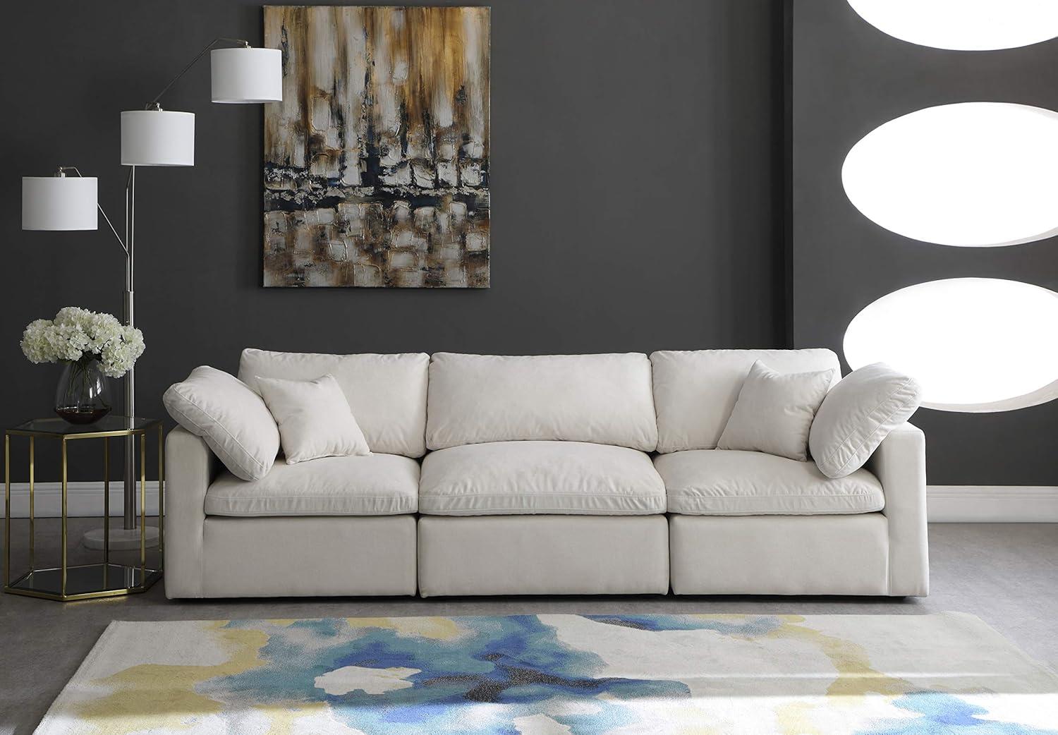 Meridian Furniture Plush Standard Cream Velvet Modular Sofa