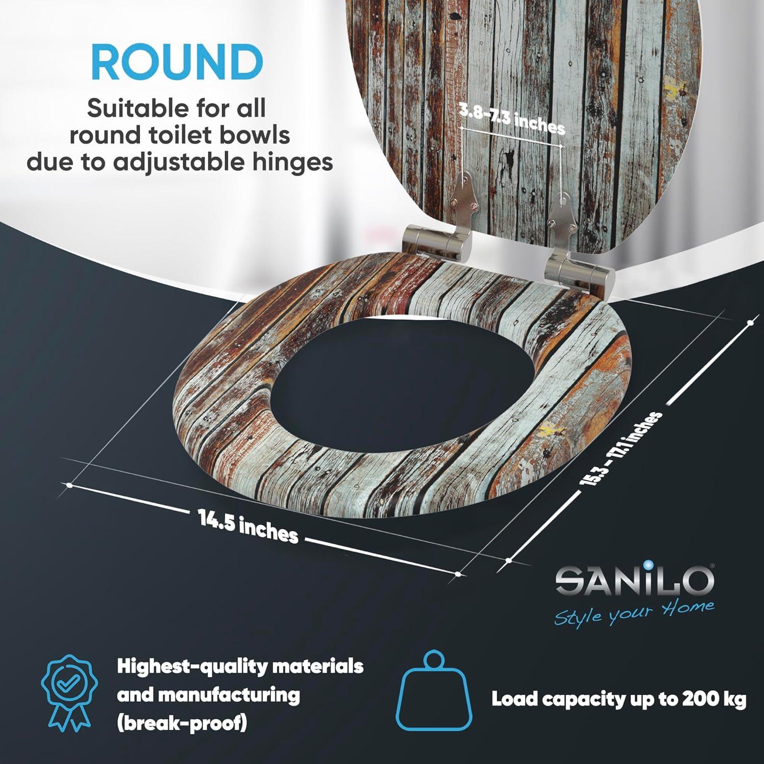 Sanilo Soft Close Toilet Seat ROUND, Quiet and Slow Close Lid and Seat, Strong Bumpers and Hinges, Antique