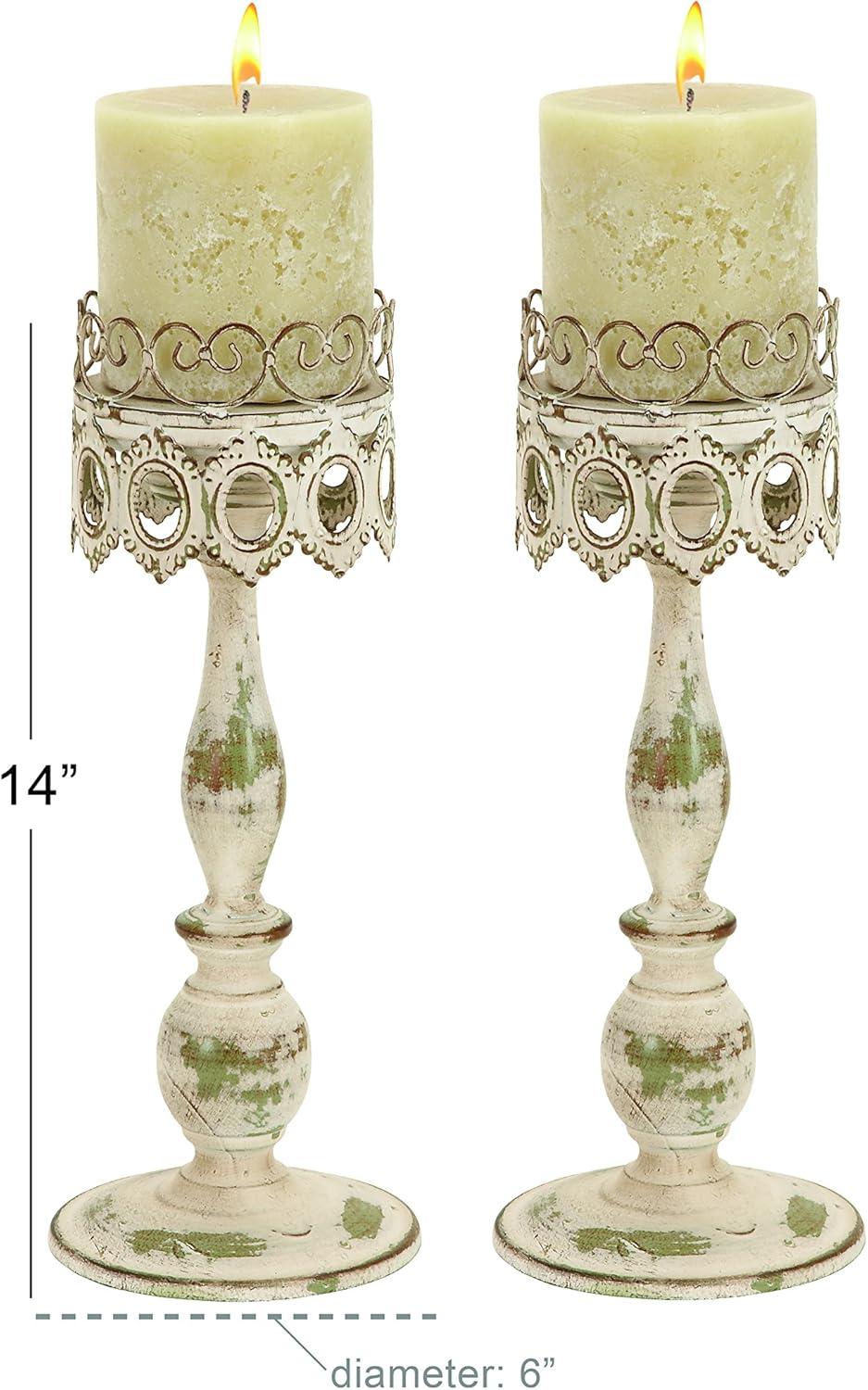 DecMode 2 Candle Beige Metal Candle Holder, Set of 2