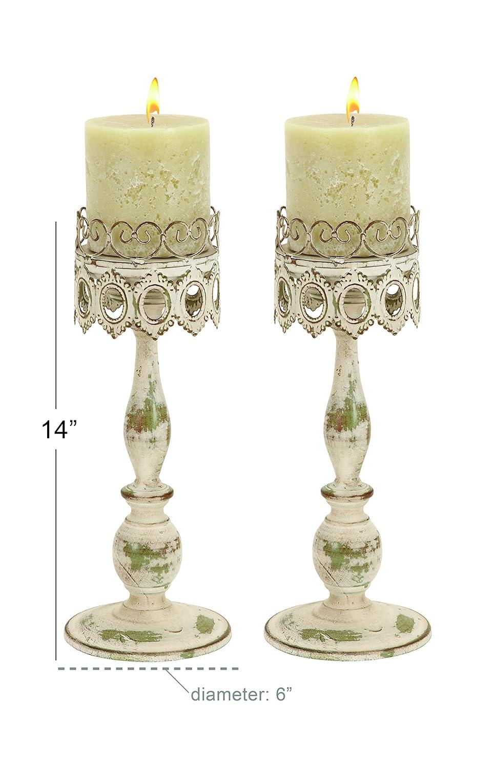 DecMode 2 Candle Beige Metal Candle Holder, Set of 2