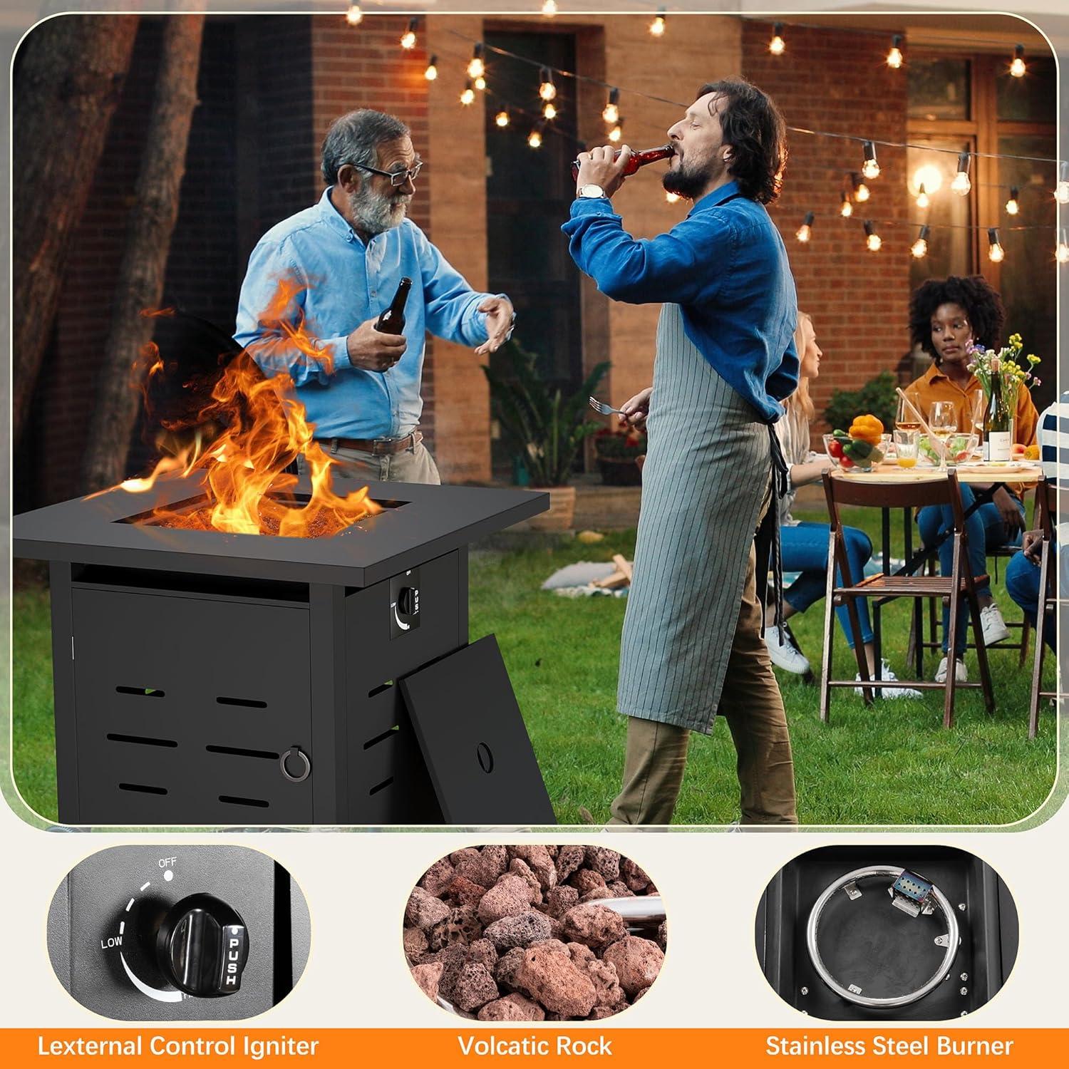 28" Propane Fire Pit Table, 2-in-1 Square 50,000 BTU Propane Gas Fire Pit Table with Lid and Lava Rock,for Outside Patio Yard Party Garden and Lawn