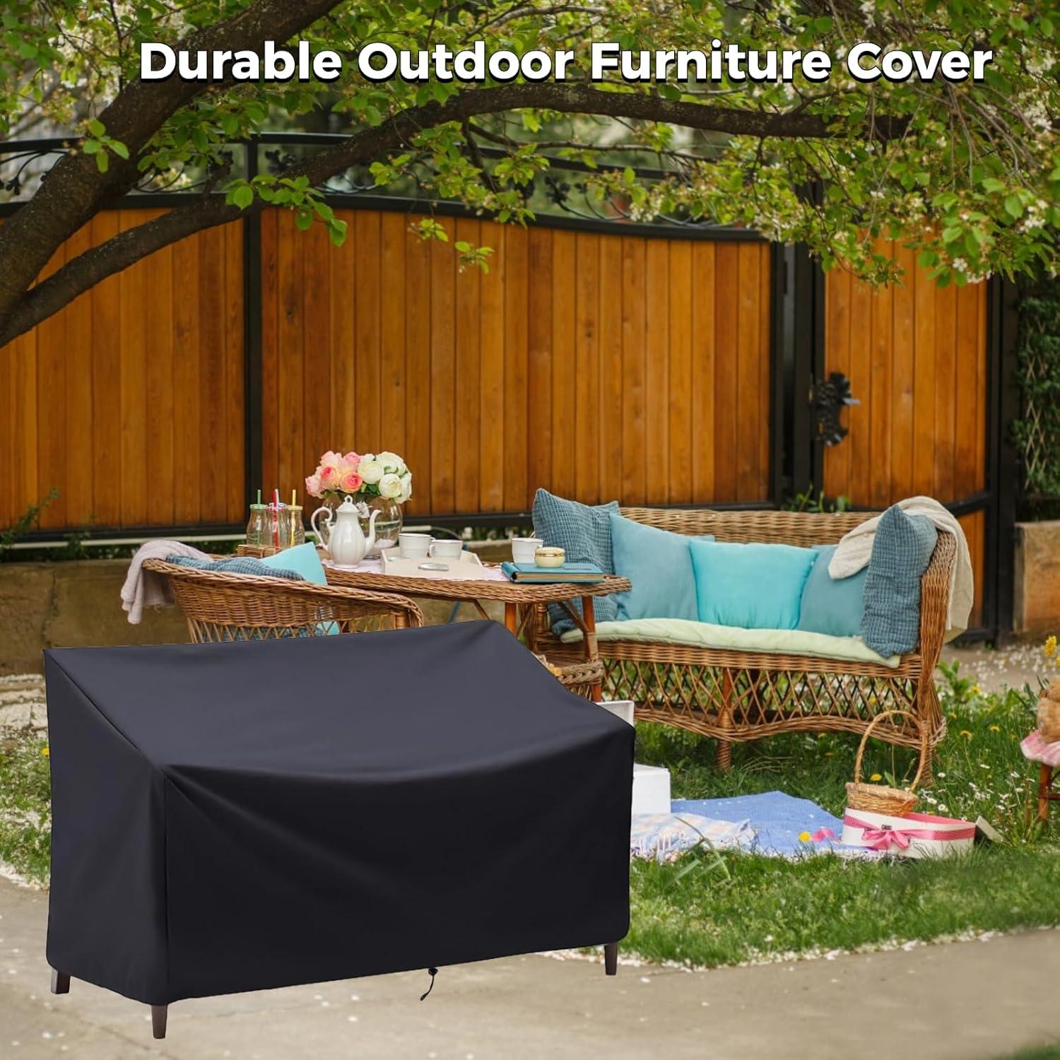 Outdoor Bench Cover, 210D Heavy Duty 2-Seater Patio Bench Furniture Covers with Air Vents, All Weather Resistant Bench Cover for Patio Furniture, 53L x 26W x 35H inches
