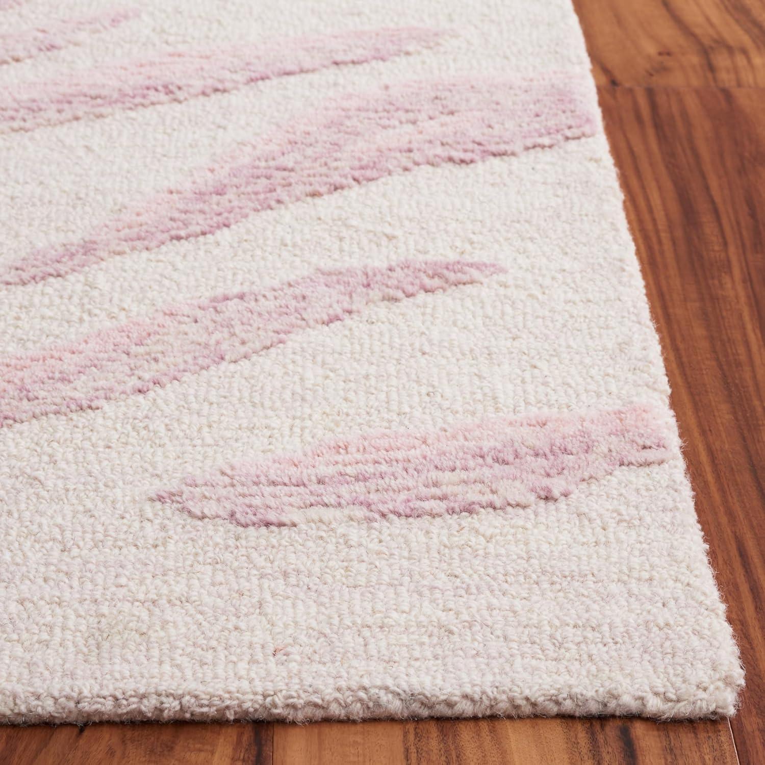 Handmade Tufted Pink/Ivory Wool 4' x 6' Rectangular Rug