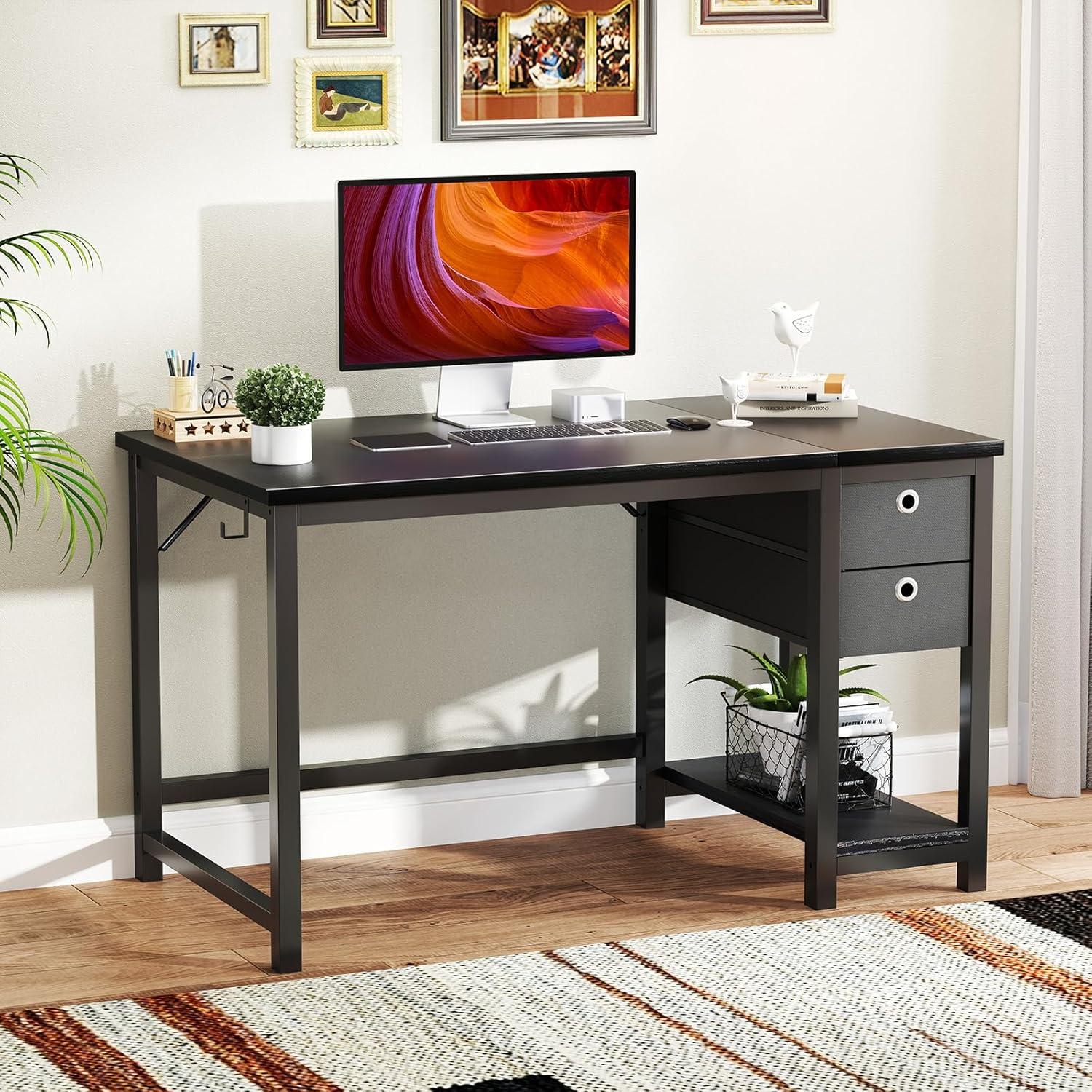 40-Inch Compact Computer Desk with Ample Storage Drawers - Modern Simple Style Writing Study PC Work Table for Home Bedroom Small Spaces - Ergonomic Design, Sturdy Construction, and Spacious Workspace
