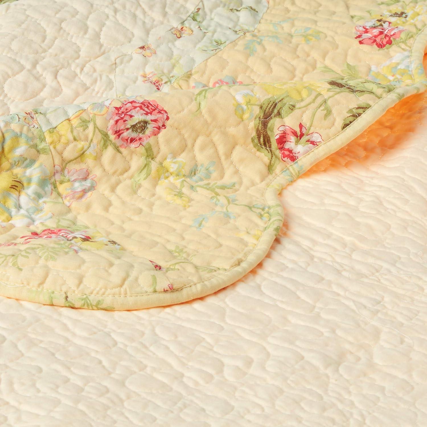 Queen Prairie Bloom Bedspread Yellow - Mary Jane's Home: Cotton Floral Bedding, Machine Washable, 140 Thread Count