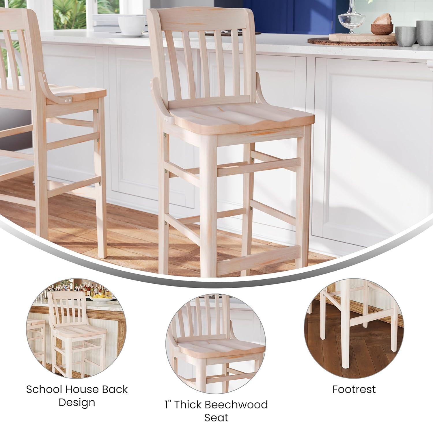 Flash Furniture HERCULES Series School House Back Walnut Wood Restaurant Barstool