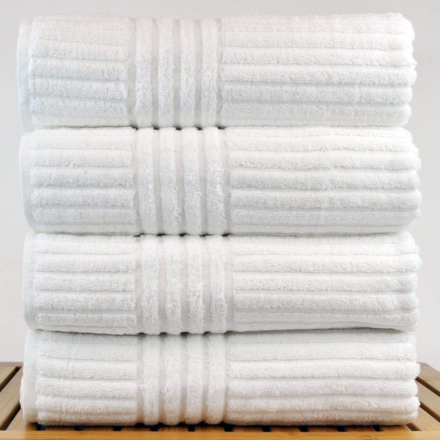 Luxury Hotel & Spa Towel 100% Genuine Turkish Cotton Bath Towels - White - Striped - Set of 4