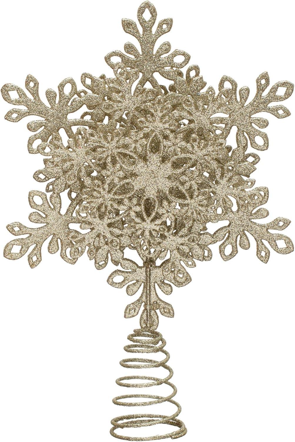 Champagne Glitter Snowflake Tree Topper with Metal Base