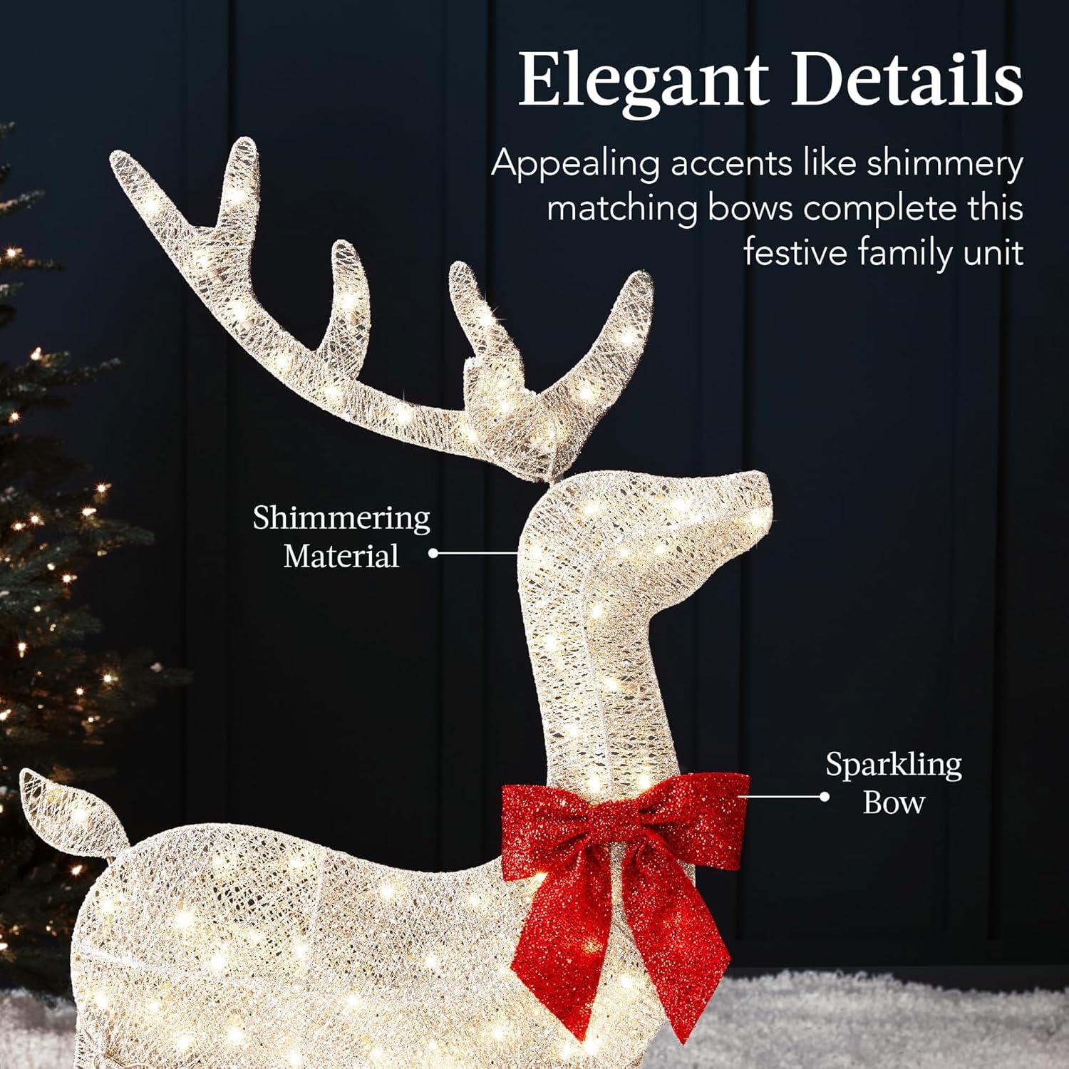 Best Choice Products 4ft 3-Piece Lighted 2D Christmas Deer Set Outdoor Yard Decoration w/ 175 LED Lights, Stakes