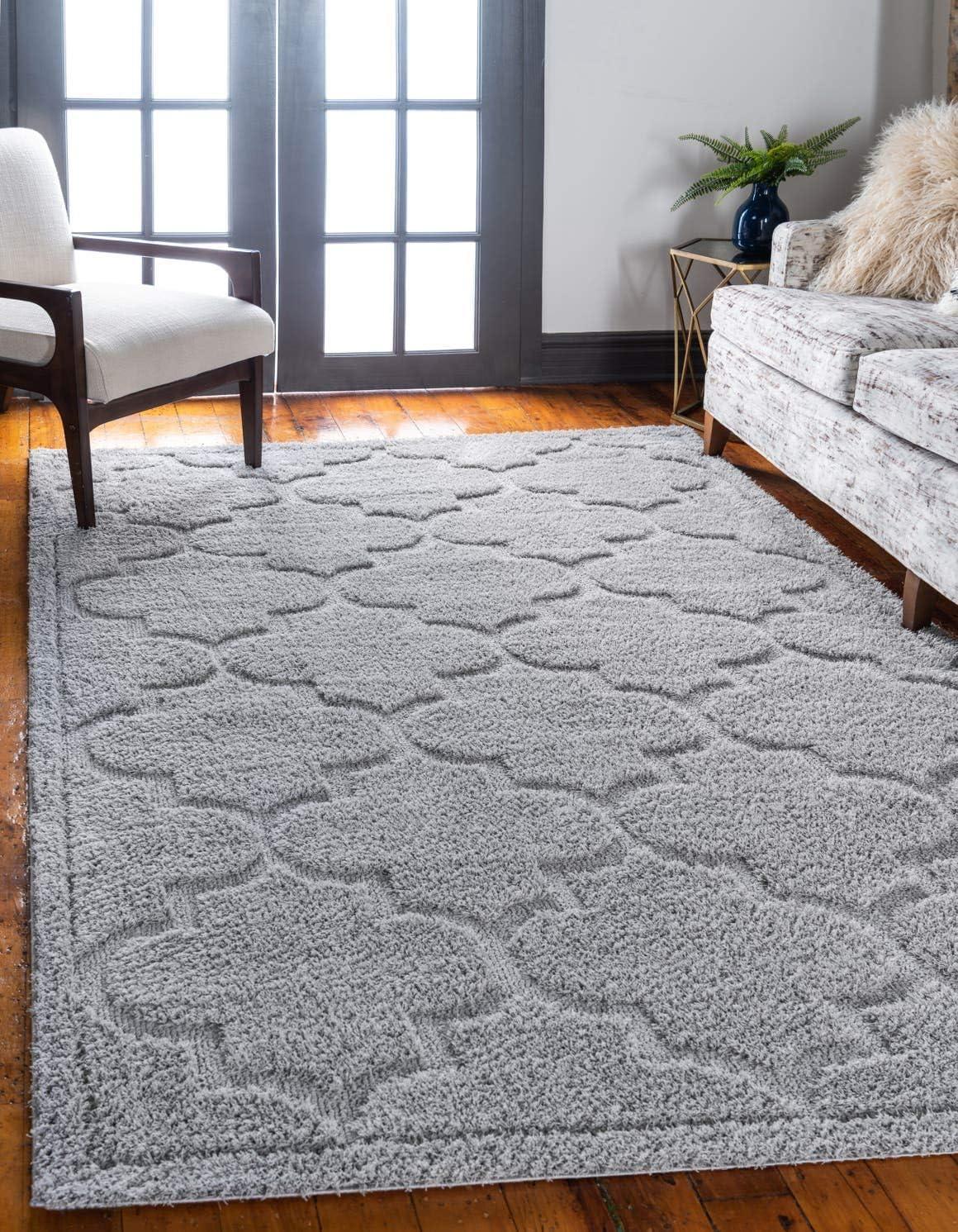 Gray Trellis Shag Synthetic 4' x 6' Area Rug