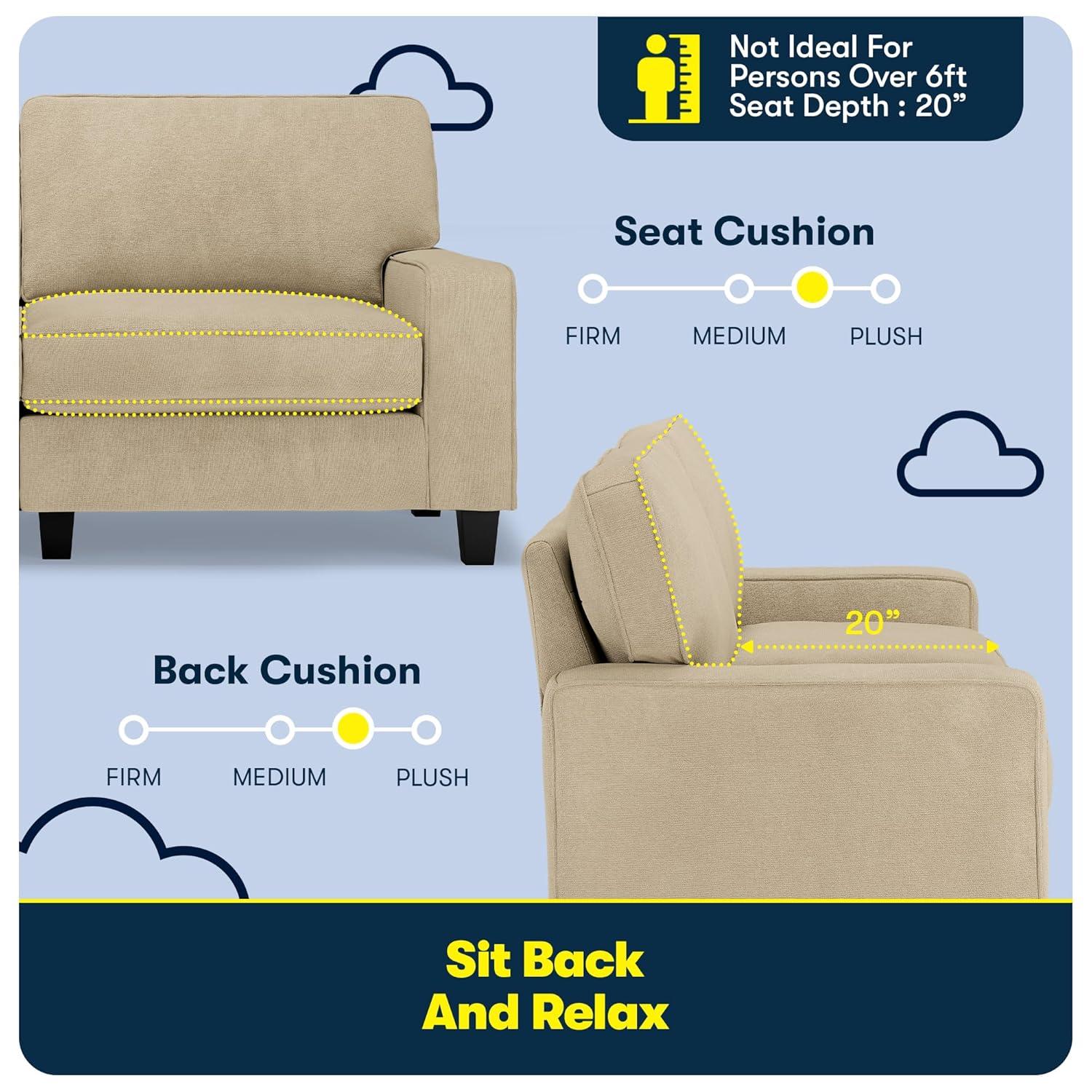Serta Palisades 73" Track Arm Sofa, Easy Care Fabric, Soft Pillow Back, Pocket Coil Seat Cushions