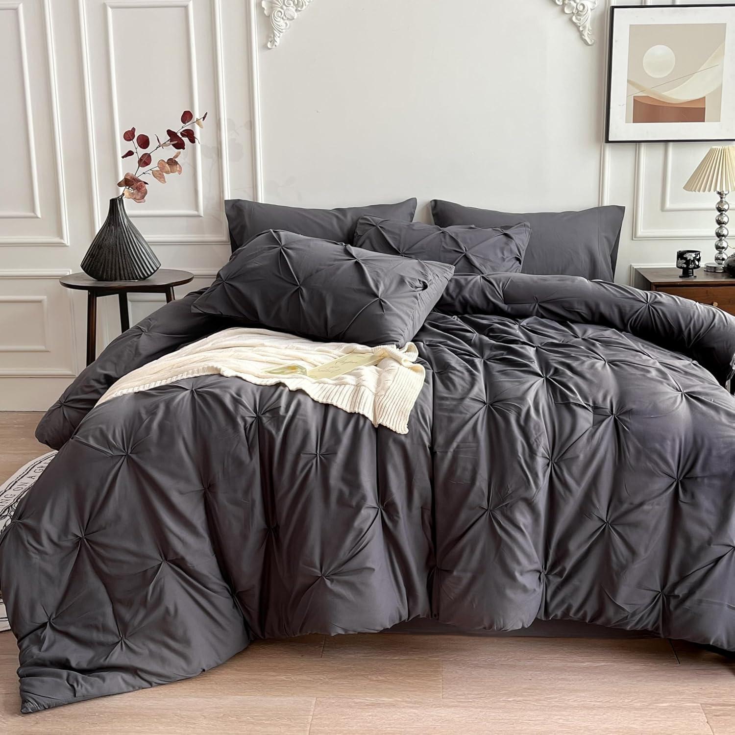 King Dark Grey Microfiber Down Alternative Bed in a Bag Set