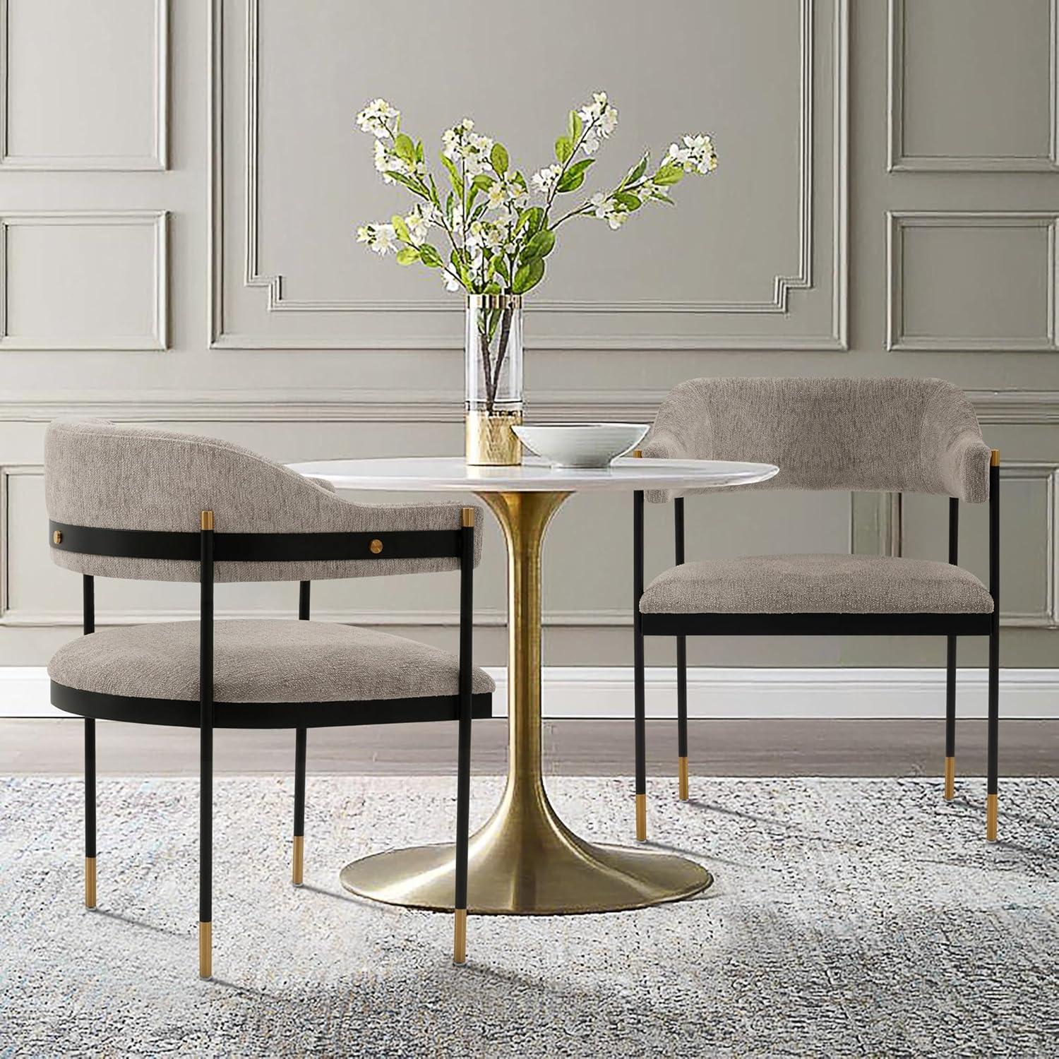 Set of 2 Lia Modern Boucle Upholstered Dining Armchairs Stone Gray - Manhattan Comfort: Brushed Gold Accents, No Assembly Required