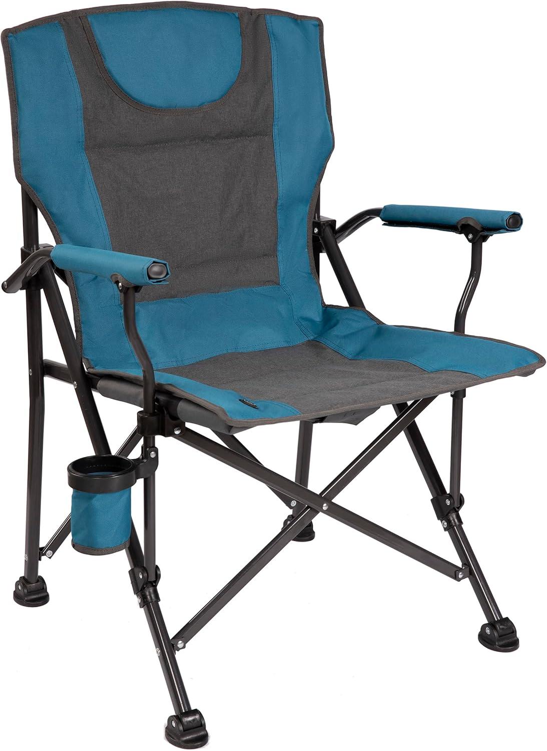Luxury Heated Portable Camp Chair - Blue/Grey - Great for Camping, Sports and the Beach