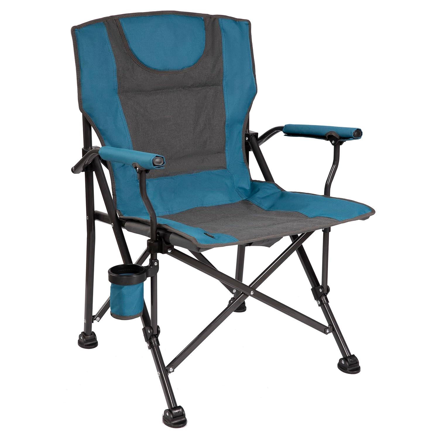 Luxury Heated Portable Camp Chair - Blue/Grey - Great for Camping, Sports and the Beach