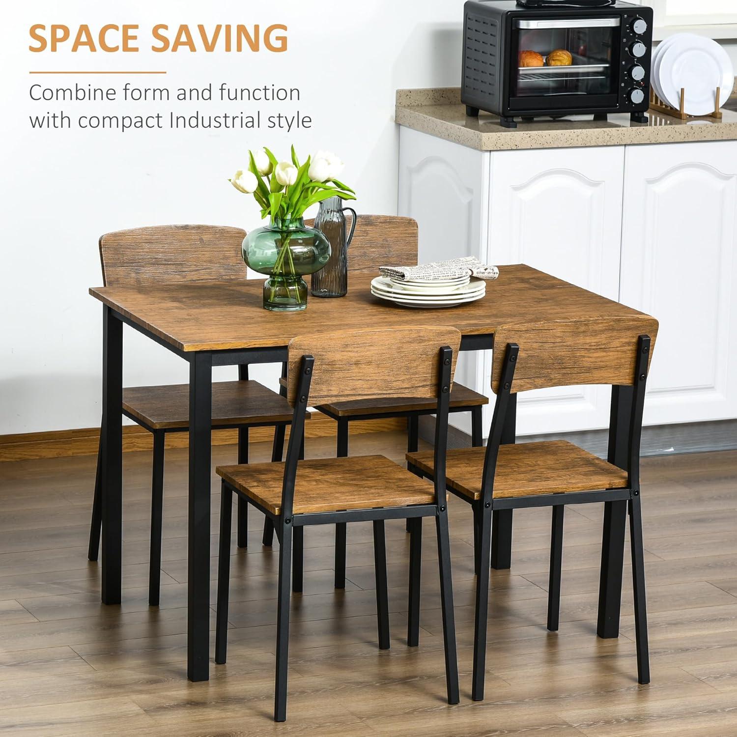 5 Piece Industrial Dining Table Set For 4, Recgular Kitchen Table And Chairs, Dining Room Set For Small Space