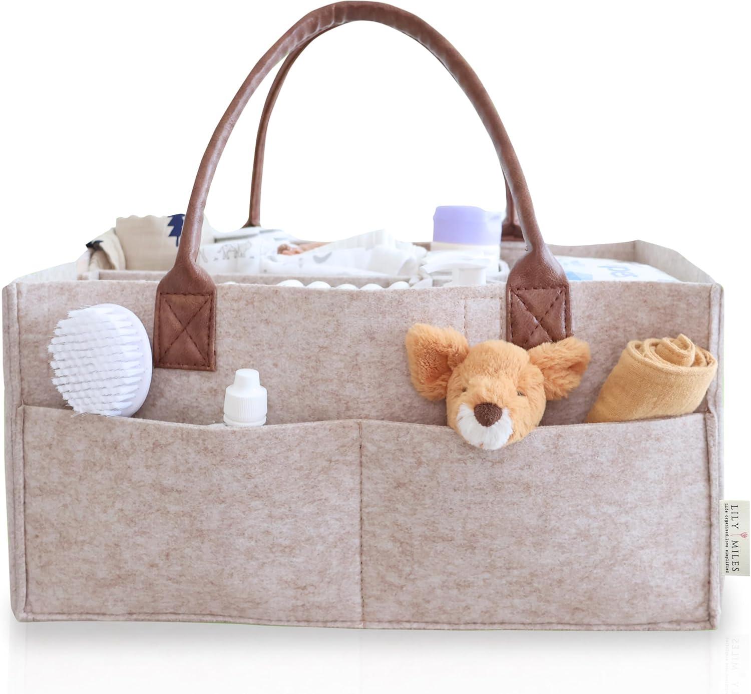 Lily Miles Baby Diaper Caddy Organizer - Nursery Storage Basket for Newborn Essentials - Shower Registry Gifts