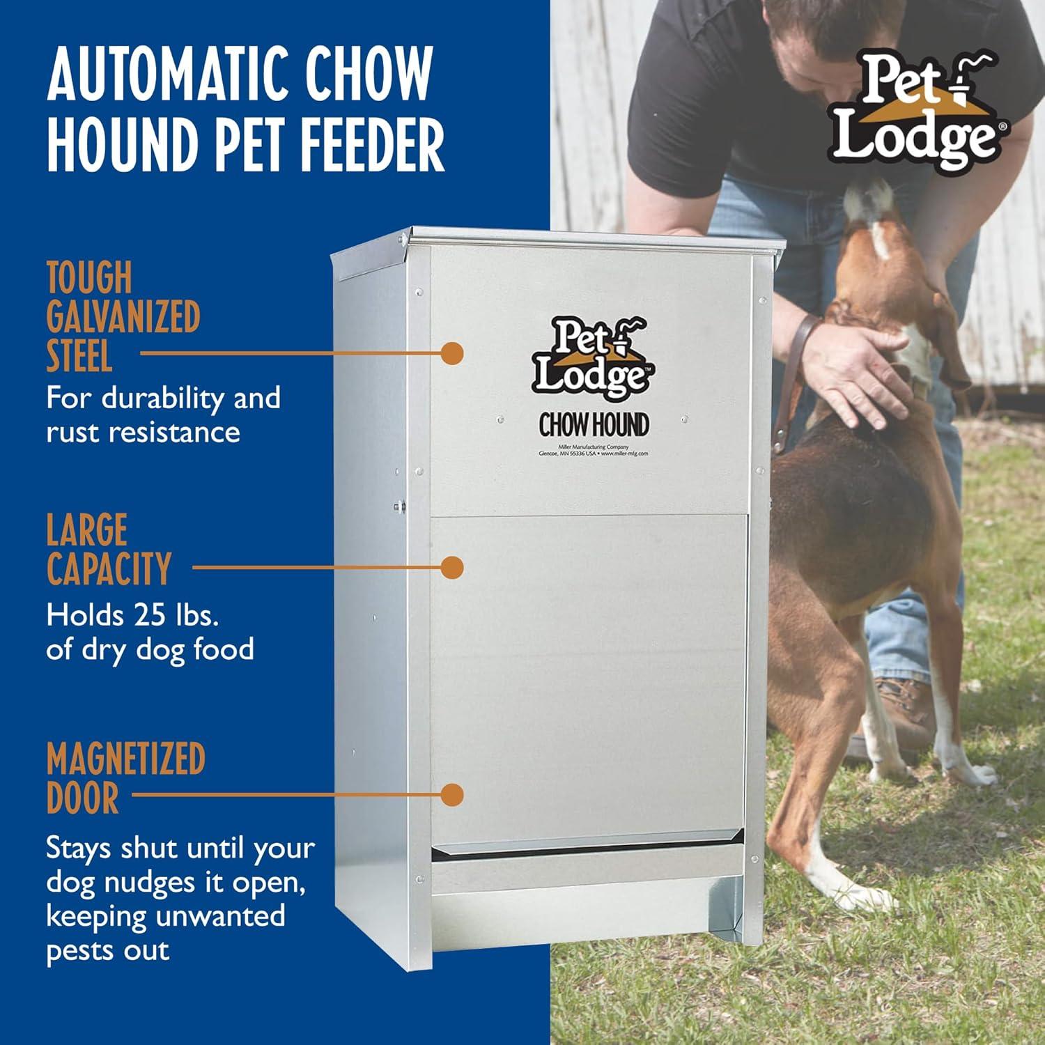 Little Giant Pet Lodge Dry Food Automatic Steel Dog Feeder Chow Hound 25 Pound Capacity