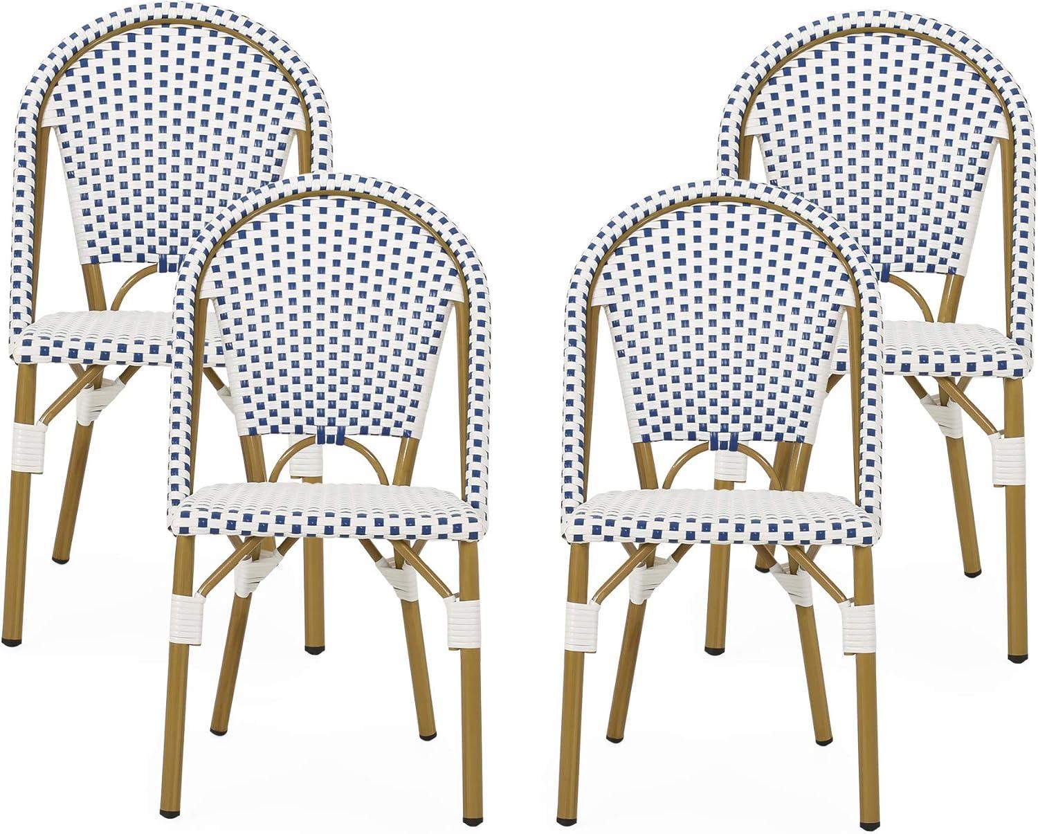 Christopher Knight Home Elize 4pk Outdoor French Cafe Chairs - Blue/White/Bamboo