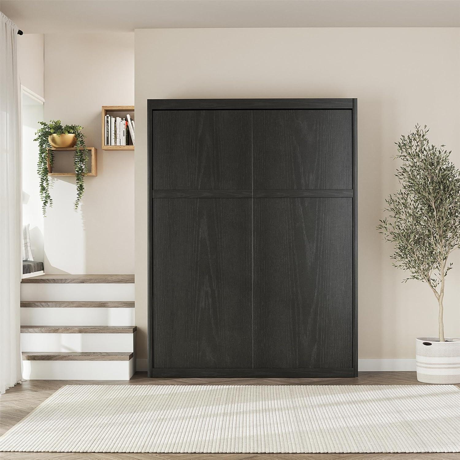 Columbia Walnut Full Size Murphy Bed with Storage and Slats