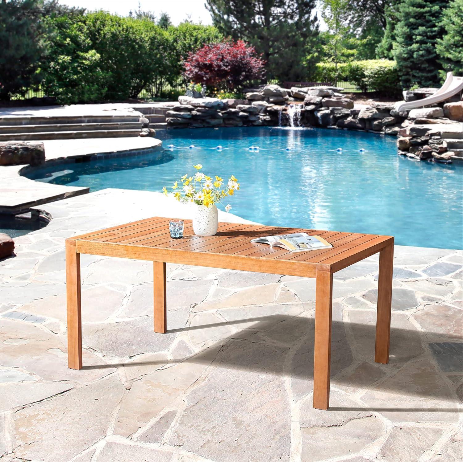 Weston 63" Wide Outdoor Solid Eucalyptus Wood Rectangular Dining Table