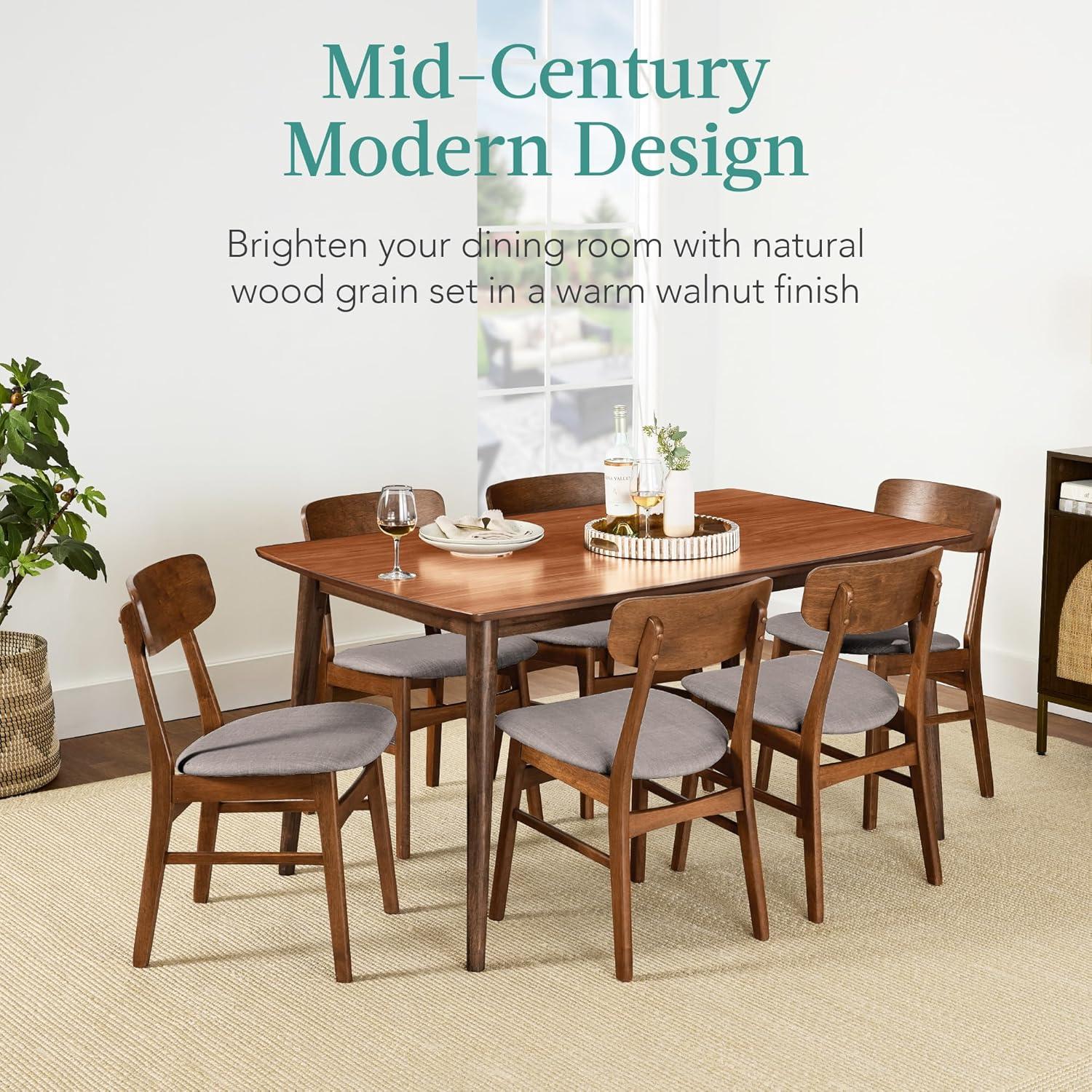 George Oliver 7-Piece Mid-Century Modern Upholstered Dining Set, Wooden Table W/ 6 Chairs