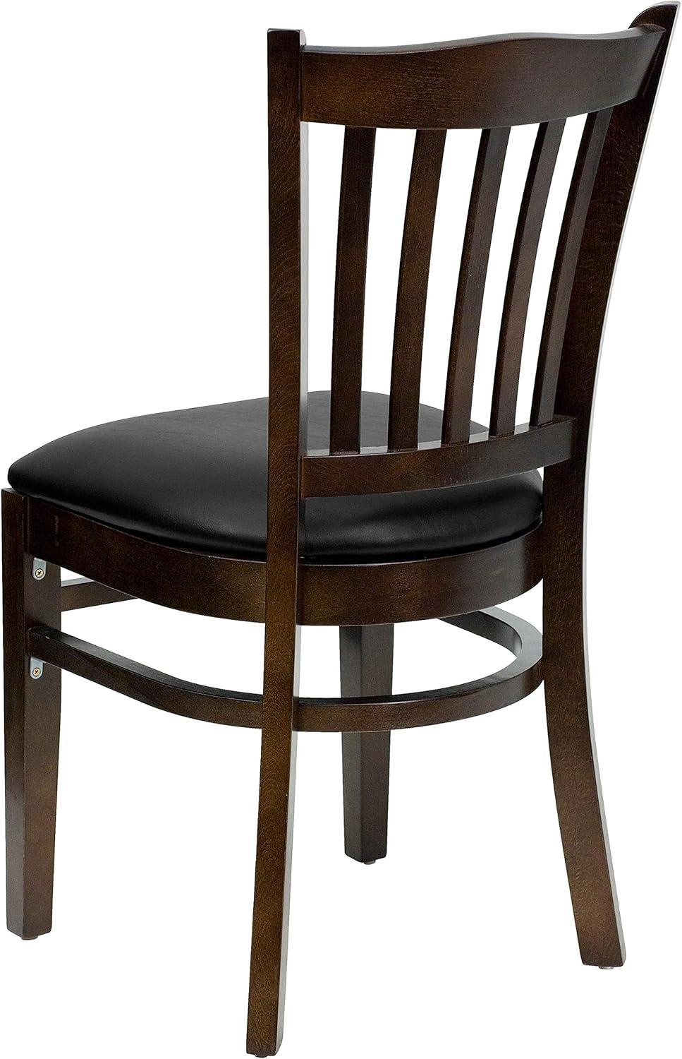 Flash Furniture HERCULES Series Vertical Slat Back Walnut Wood Restaurant Chair - Black Vinyl Seat