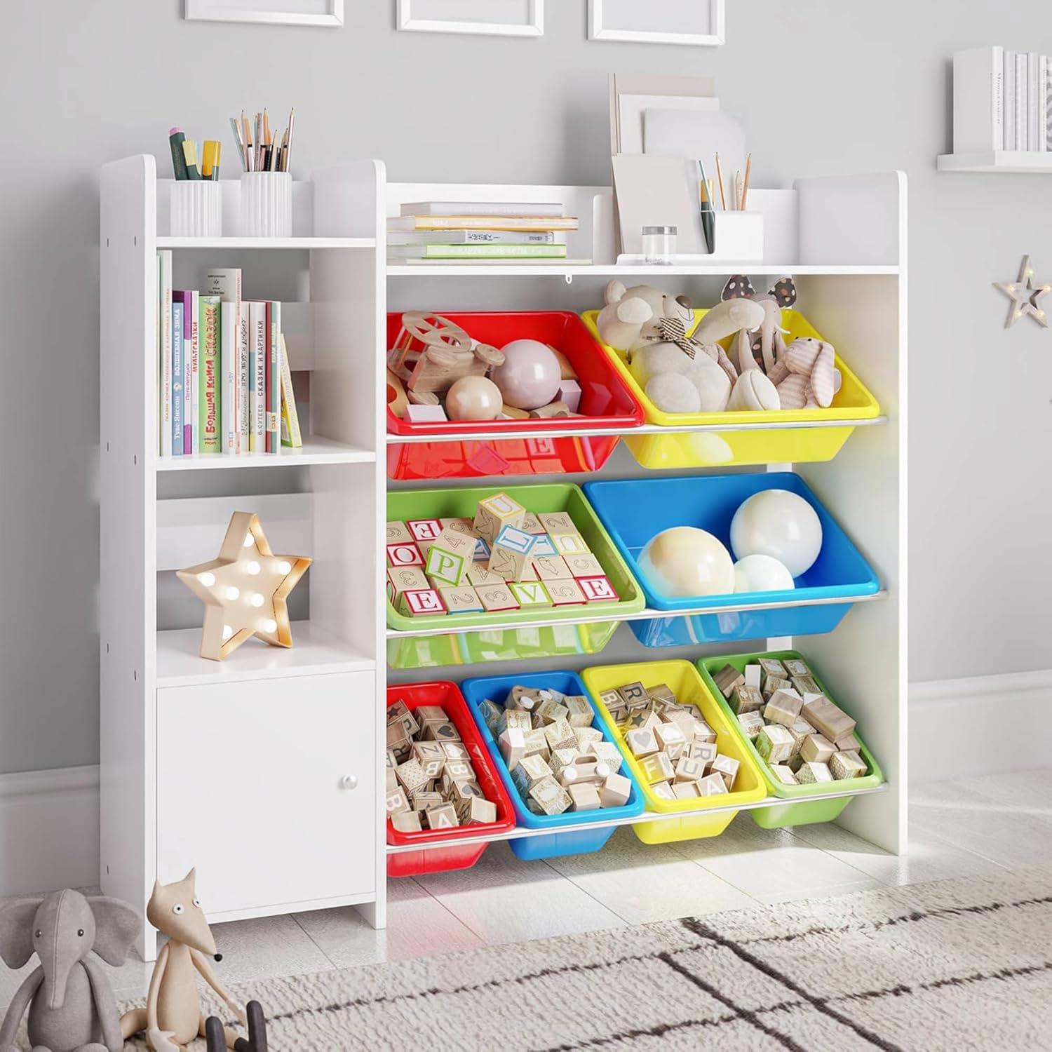 Sturdis Kids Toy Storage Organizer with Bookshelf and 8 Toy Bins