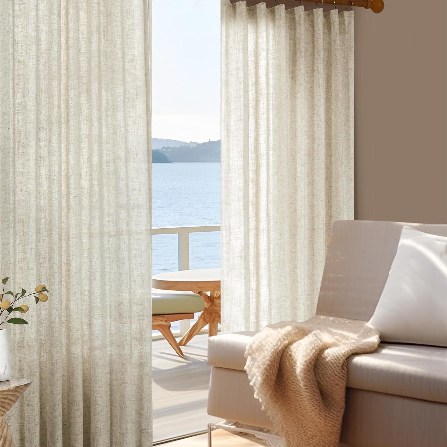 Deconovo Semi-Sheer Linen Curtains – Light Filtering & Privacy Enhancing – Modern Textured Drapes with Back Tab & Rod Pocket – 2 Panels for Living Room, Bedroom & Patio, Blue, 40Wx95L