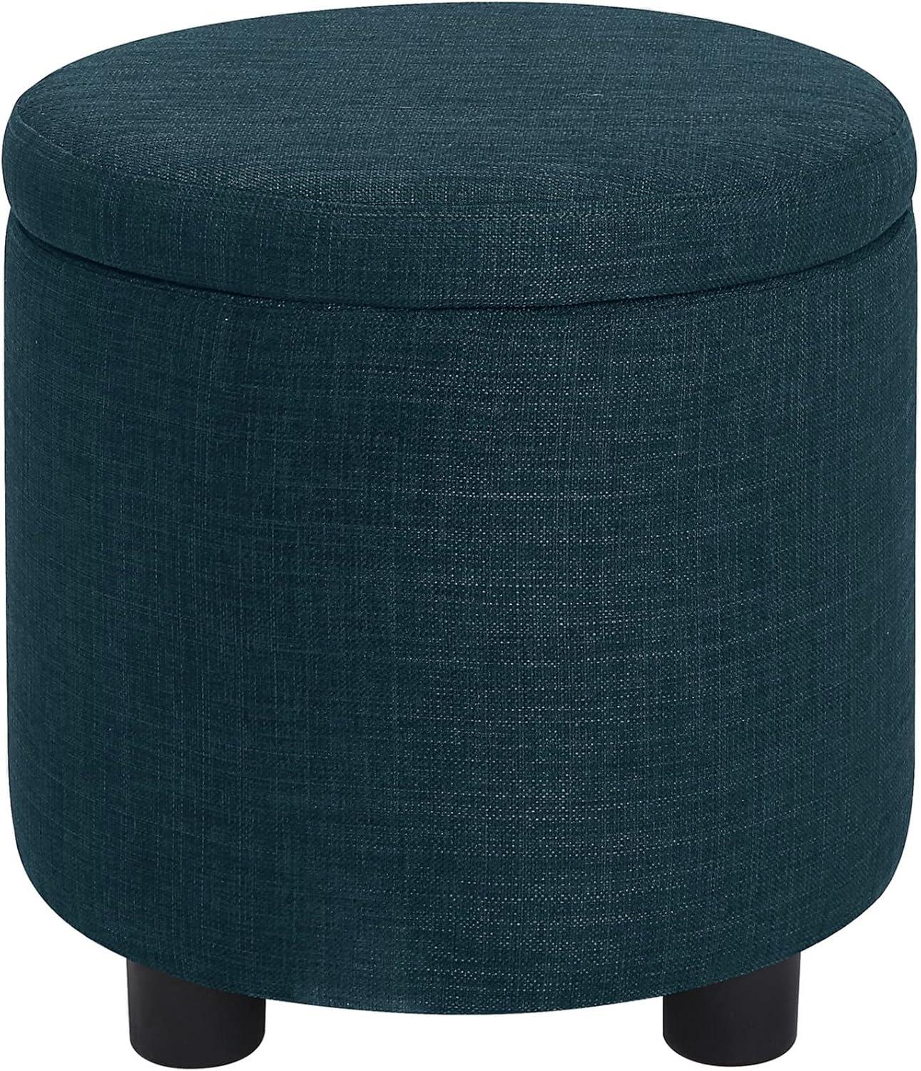Designs4Comfort Round Accent Storage Ottoman with Reversible Tray Lid, Dark Blue Fabric