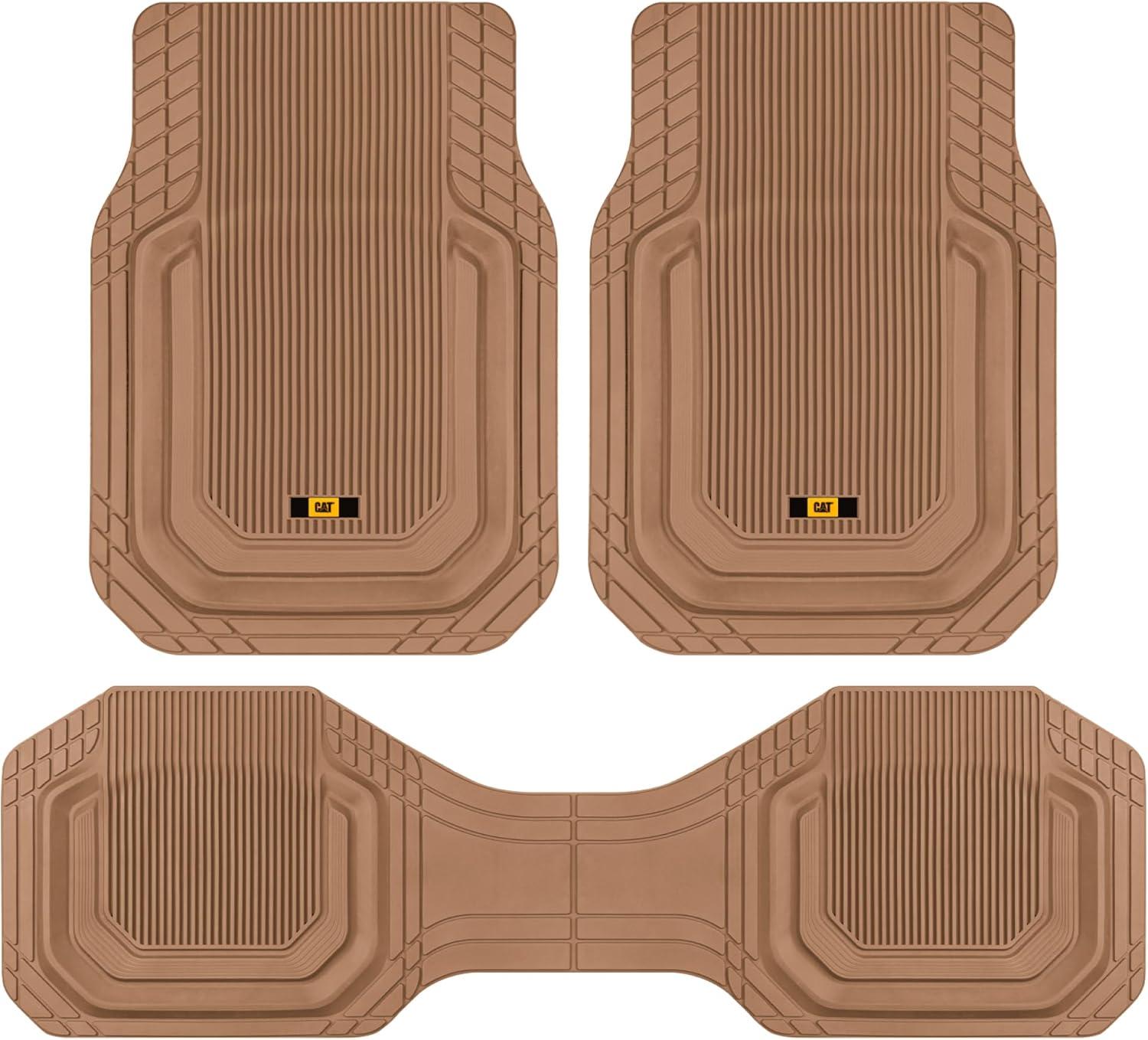 Cat® TerrainGuard™ Heavy-Duty 3-Piece All-Weather Rubber Floor Mats for Car, Beige