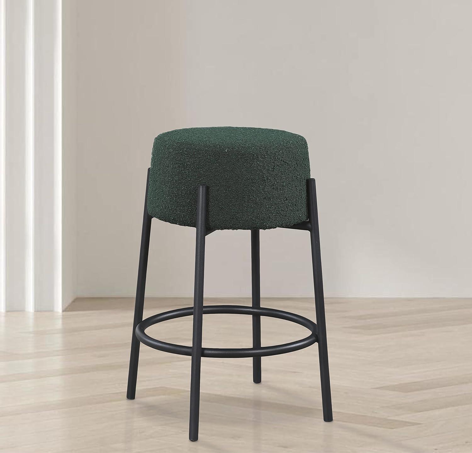 Avalon Matte Black Iron Frame Green Boucle Fabric Counter Stool