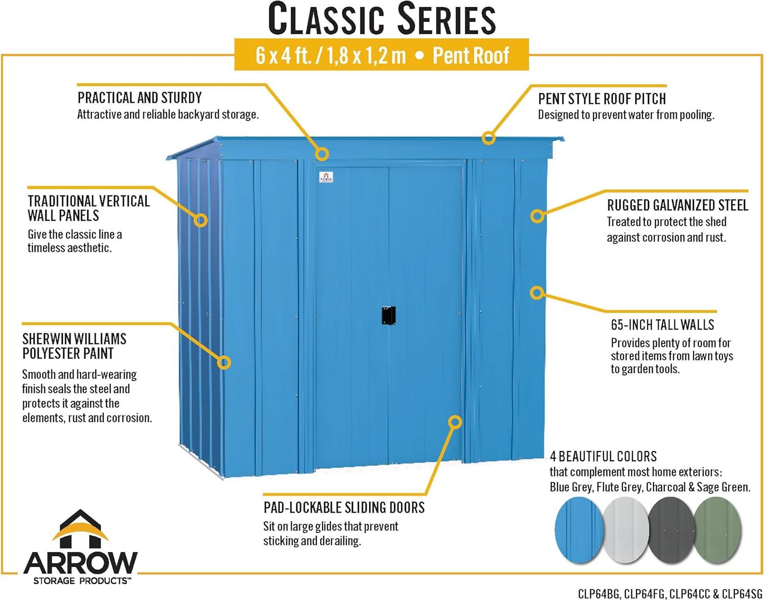 Arrow Arrow 6 ft. W x 4 ft. D Metal Tool Shed