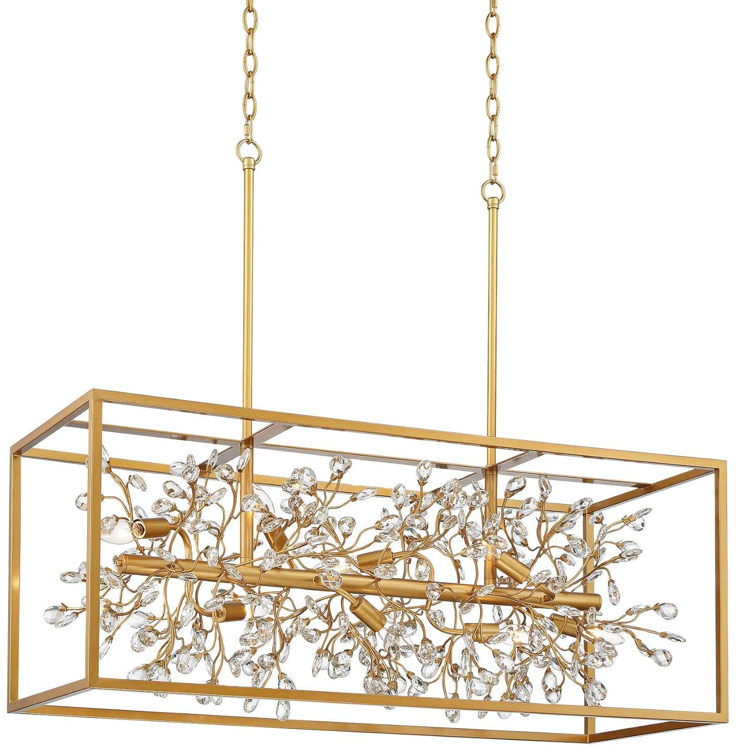 Possini Euro Design Gold Linear Island Pendant Chandelier 38 1/2" Wide Modern Clear Crystal 8-Light Fixture for Dining Room House