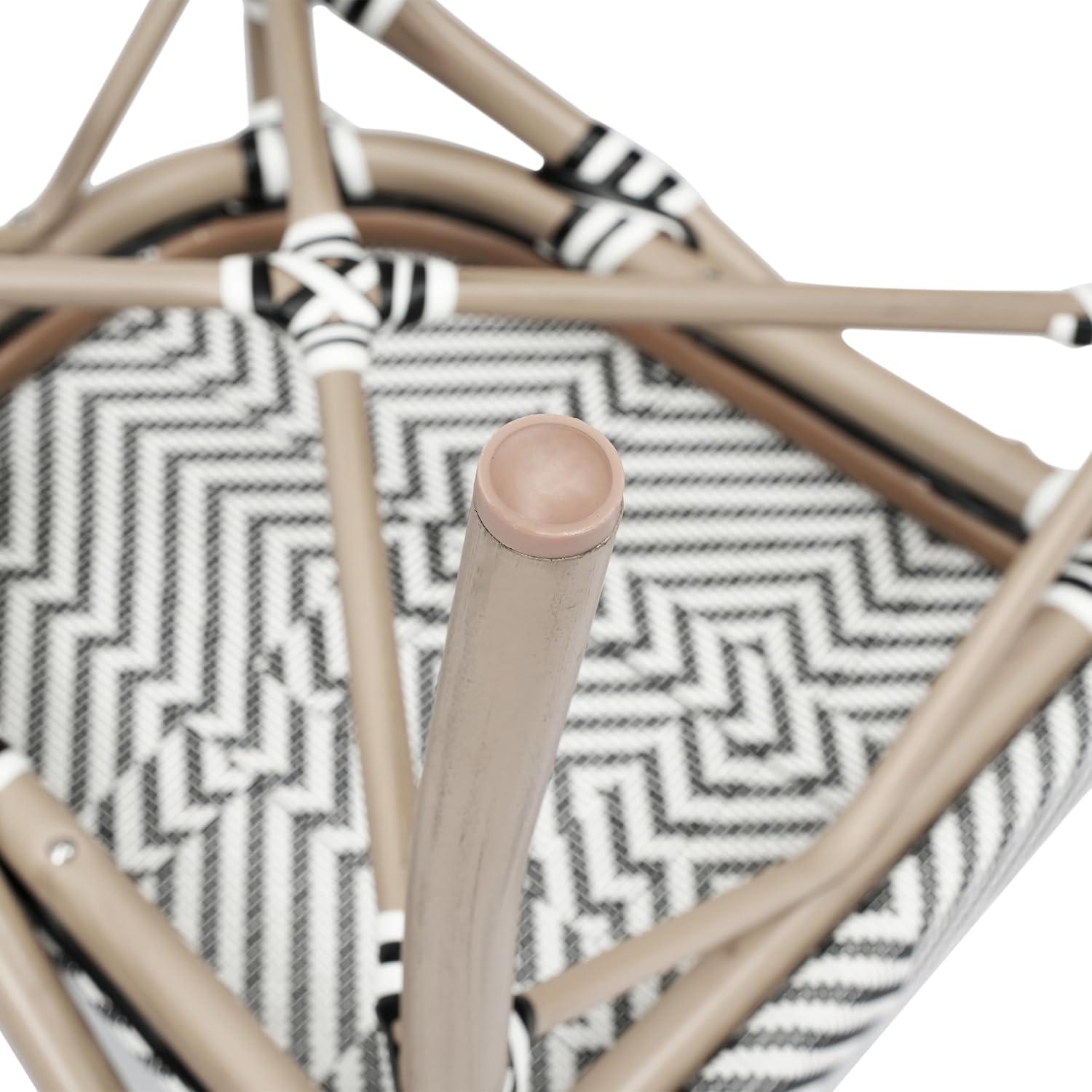 Flash Furniture Marseille Indoor/Outdoor Commercial Bistro Stacking Chair with Arms, Black/White Textilene & Bamboo Print Aluminum Frame in LT Natural