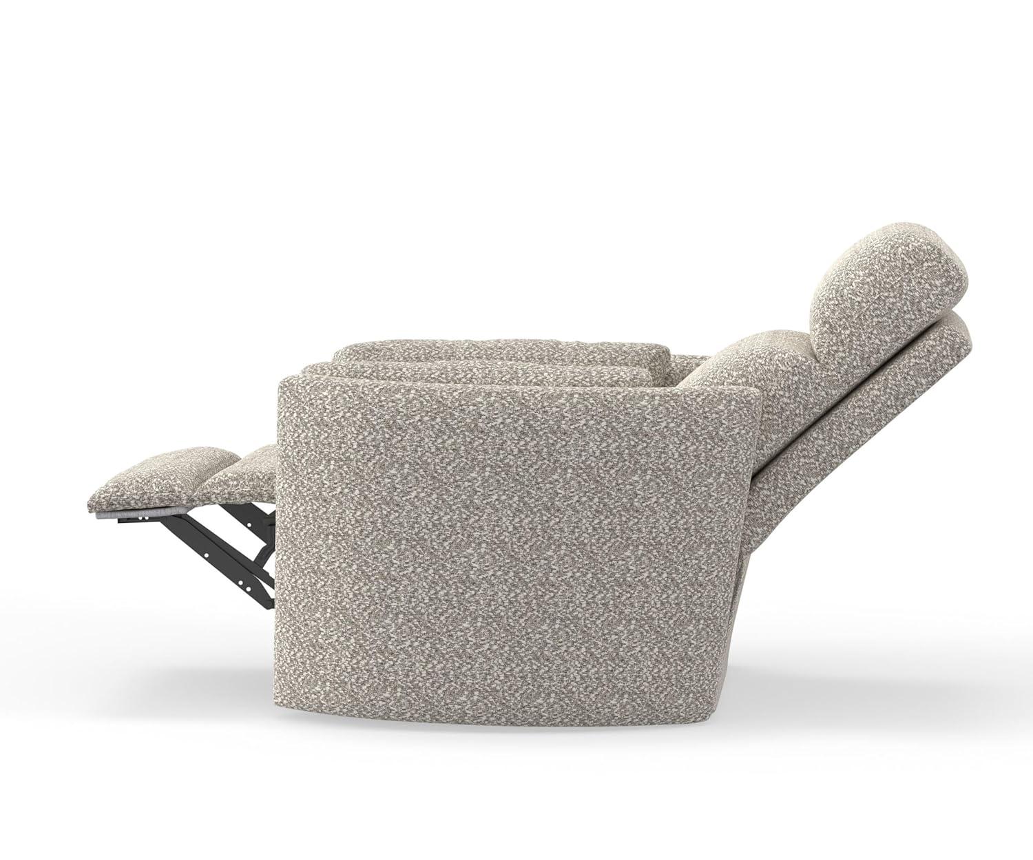White Contemporary Swivel Recliner with Wood Accents