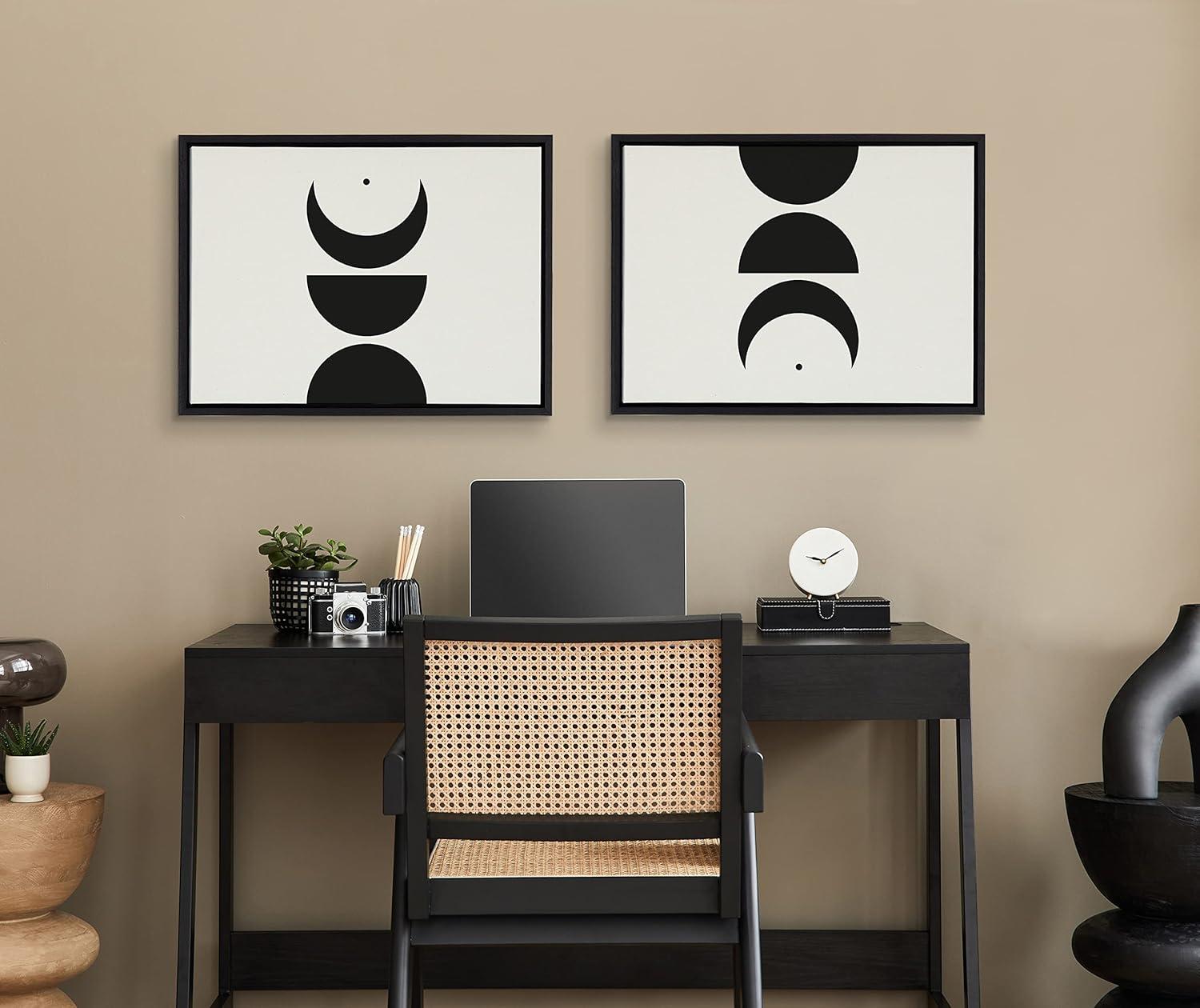 Kate and Laurel Sylvie Modern Geometric Moon Phases Framed Canvas Set by The Creative Bunch Studio, 2 Piece 18x24, Black