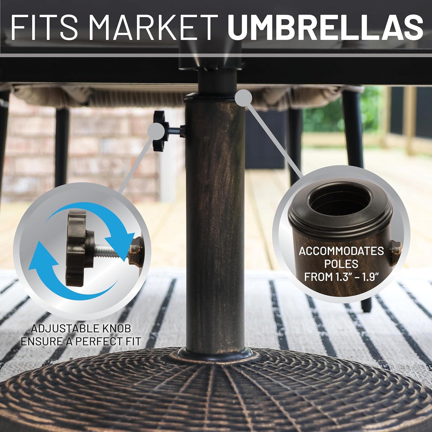 US Weight 22lb Cast Stone Patio Umbrella Base - Durable Weather-Resistant Wicker Pattern- Bronze