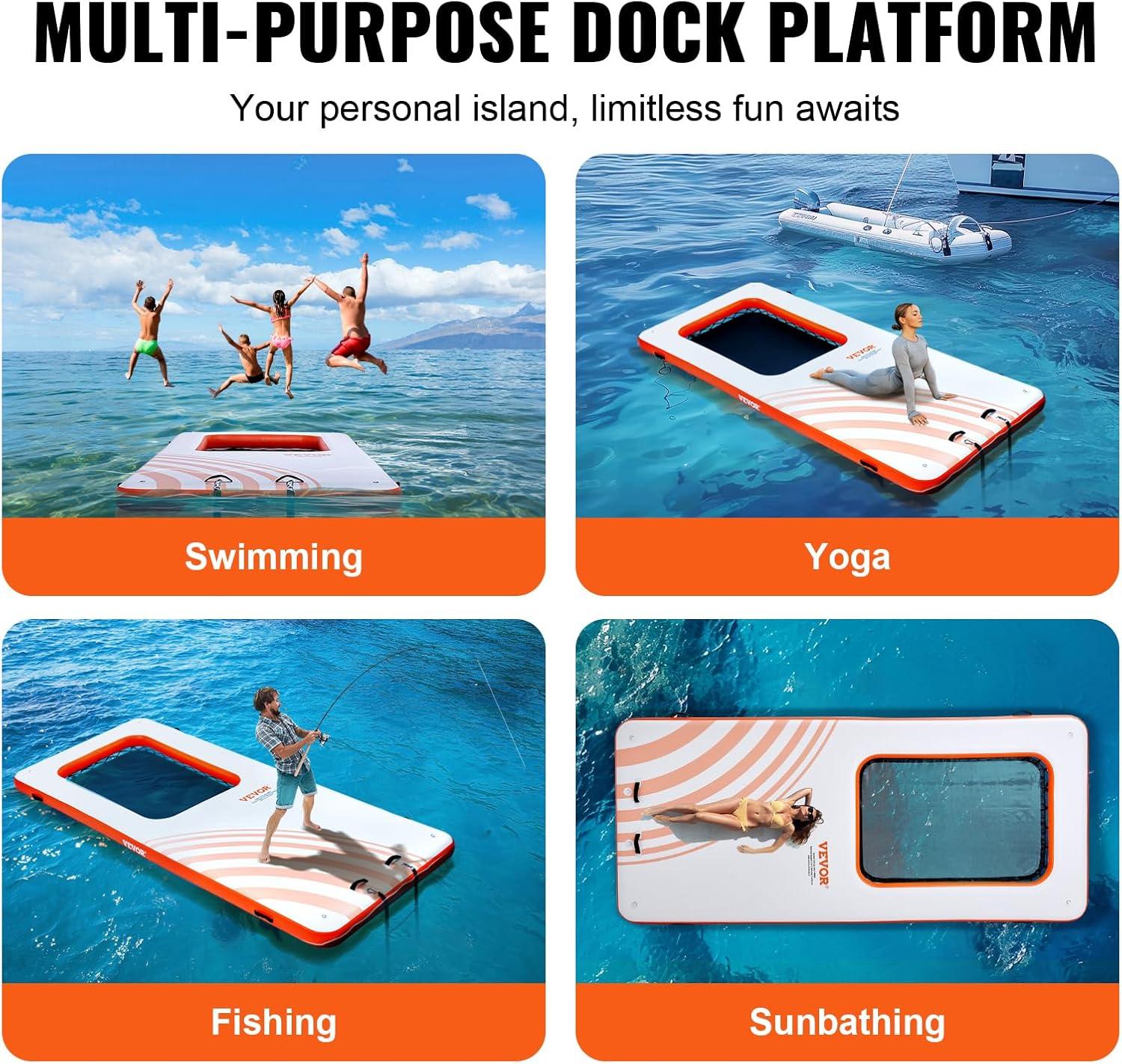 Stellweilan Tessberg 15x6.5FT Inflatable Dock Platform with 4*6FT Trampoline Mesh Pool, Floating Platform Water Mat