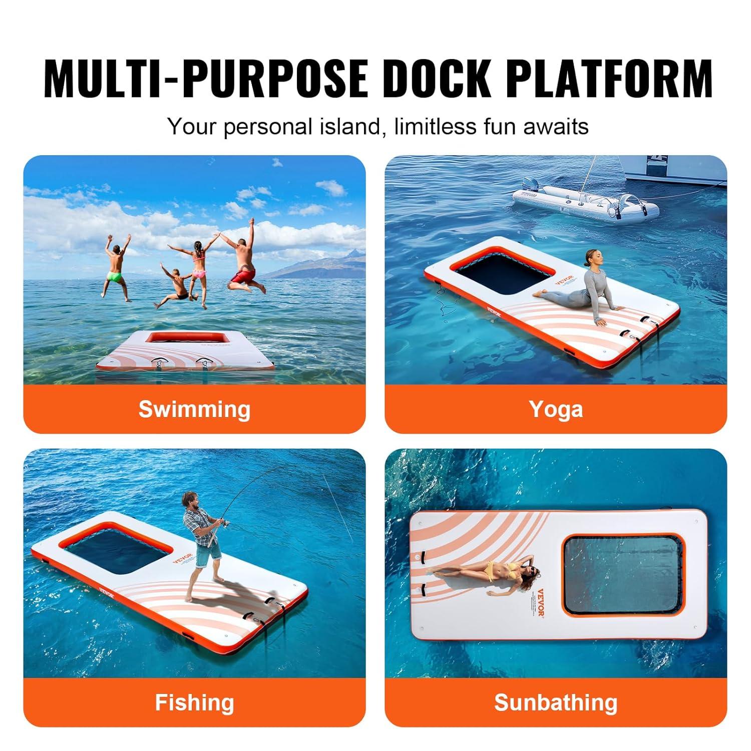 Stellweilan Tessberg 15x6.5FT Inflatable Dock Platform with 4*6FT Trampoline Mesh Pool, Floating Platform Water Mat