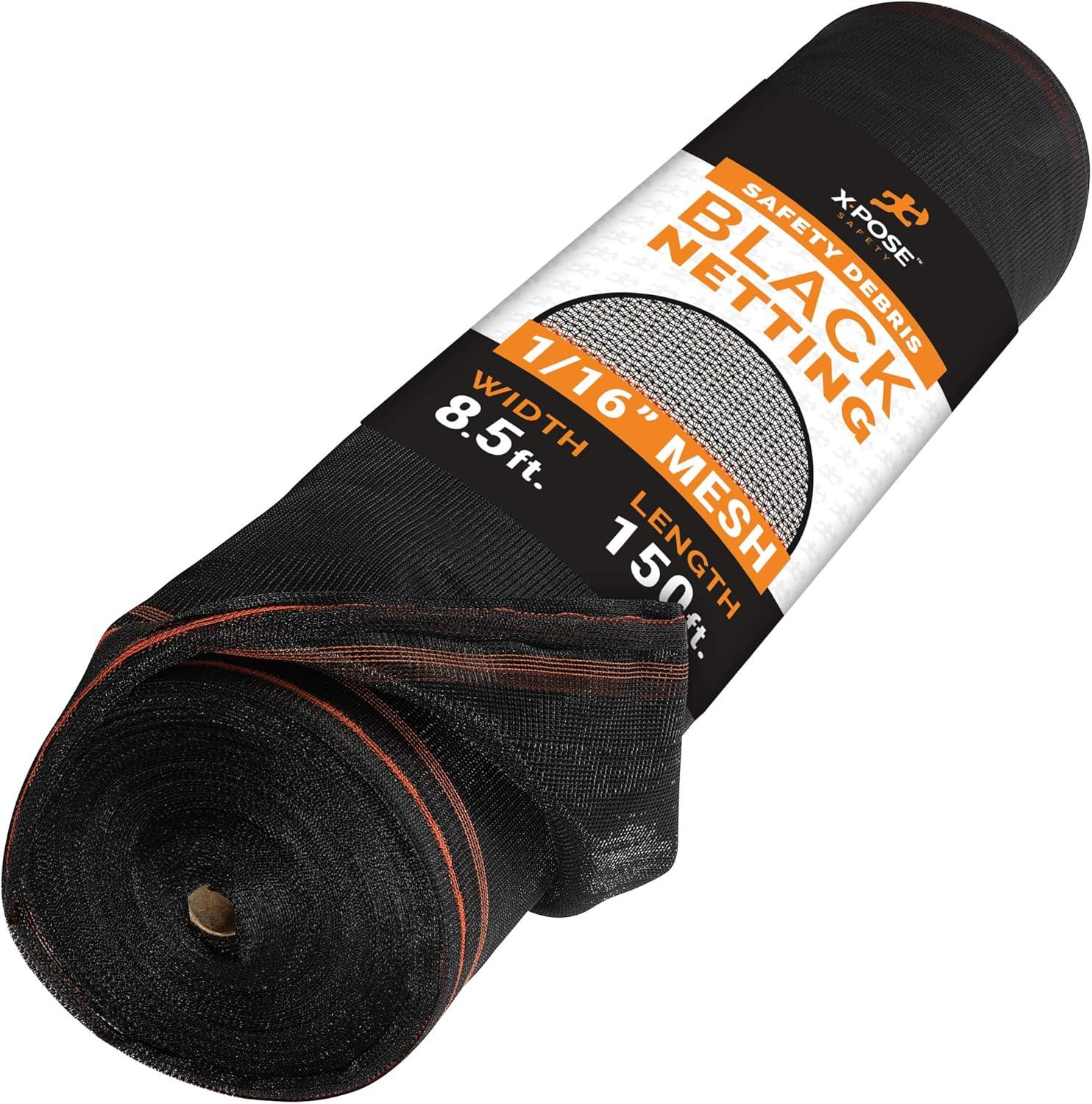 Construction Safety Debris Netting - 150 Ft Temporary Material Roll, 1/16" Mesh Scaffold Net Enclosure, Barricade, Visibility Barrier, Fencing Roll, Heavy Duty Fire Retardant 8.5 ft x 150 ft, Black