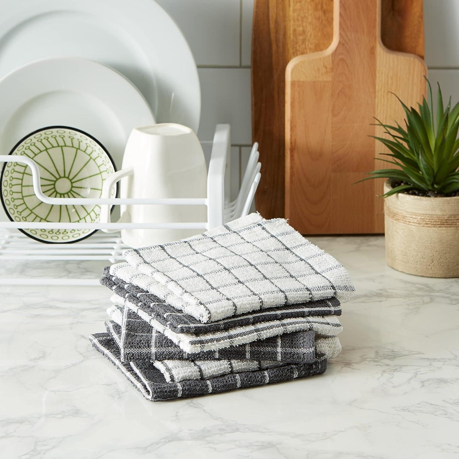 DII Modern Cotton Combo Windowpane Dishcloths in Gray (Set of 6)