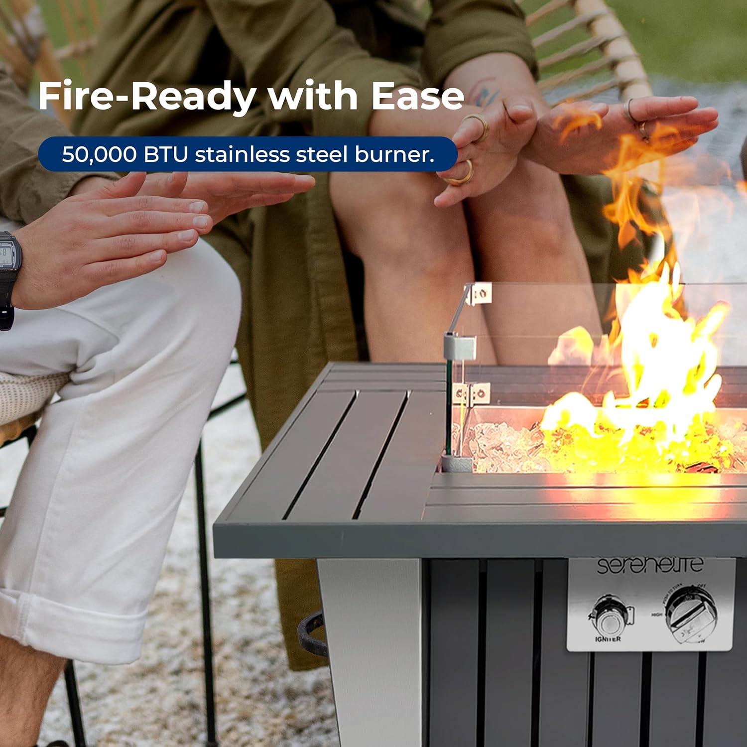 Outdoor Propane Fire Pit Table, Weatherproof Square Propane Gas Fire Table w/Adjustable Flame