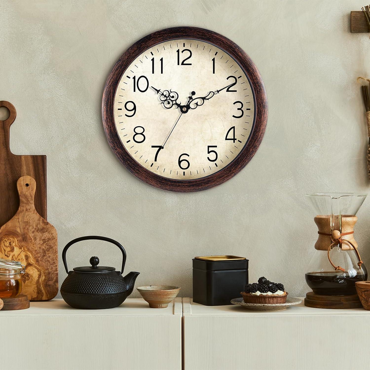 Vintage Brown 12-Inch Silent Non-Ticking Wall Clock