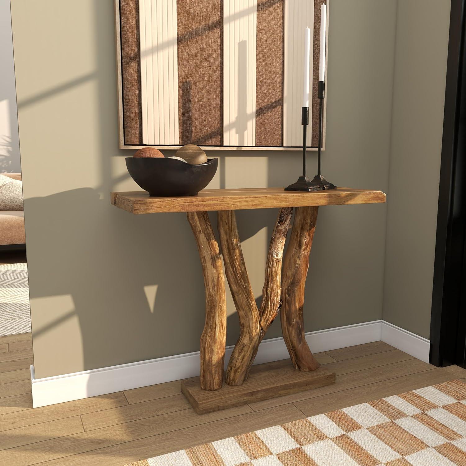 Contemporary Teak Wood Console Table Brown - Olivia & May: Sleek Entryway Furniture, Narrow Design, No Assembly Required