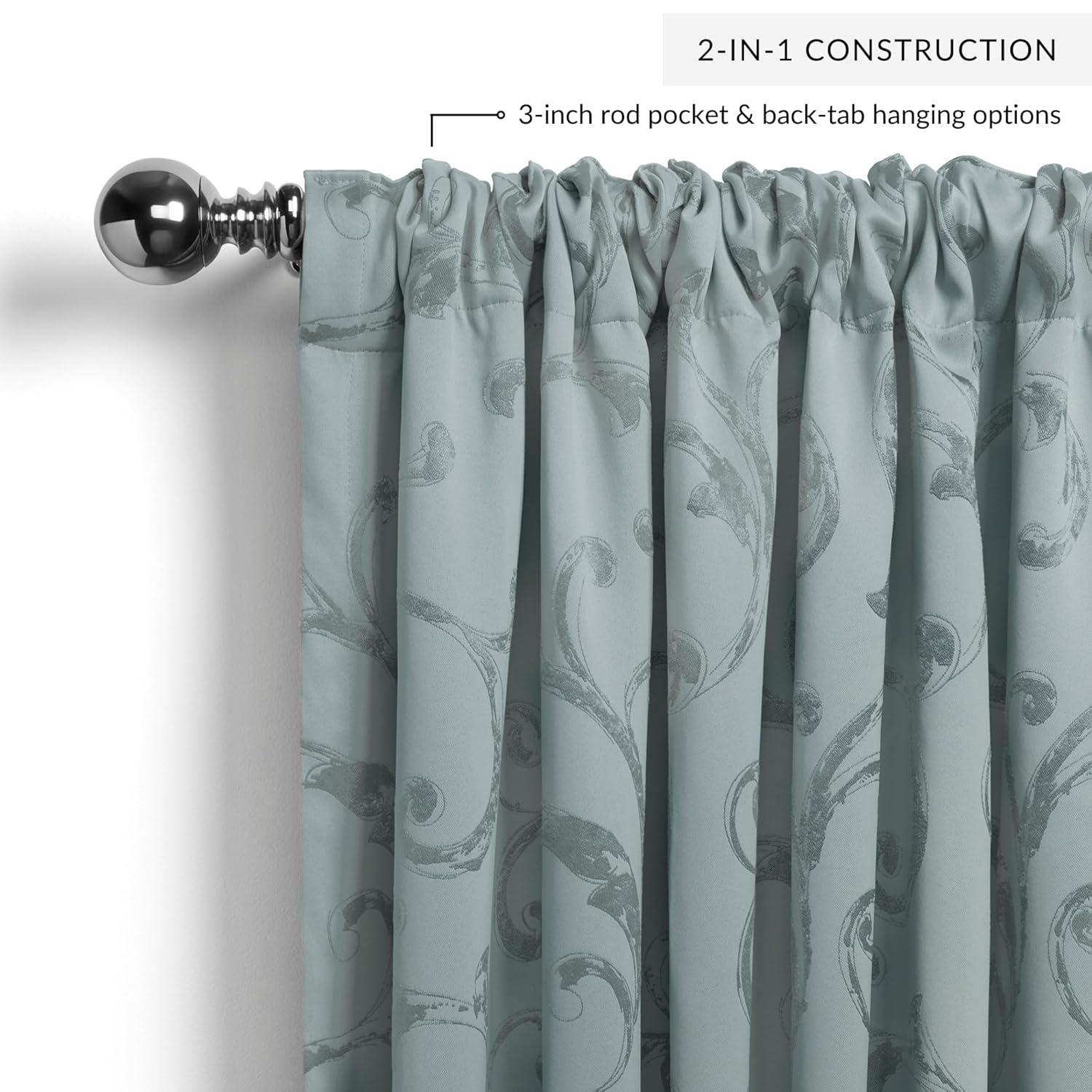 Mia Jacquard Scroll Blackout Window Curtain Panel - 52" x 95" - Blue - Elrene Home Fashions