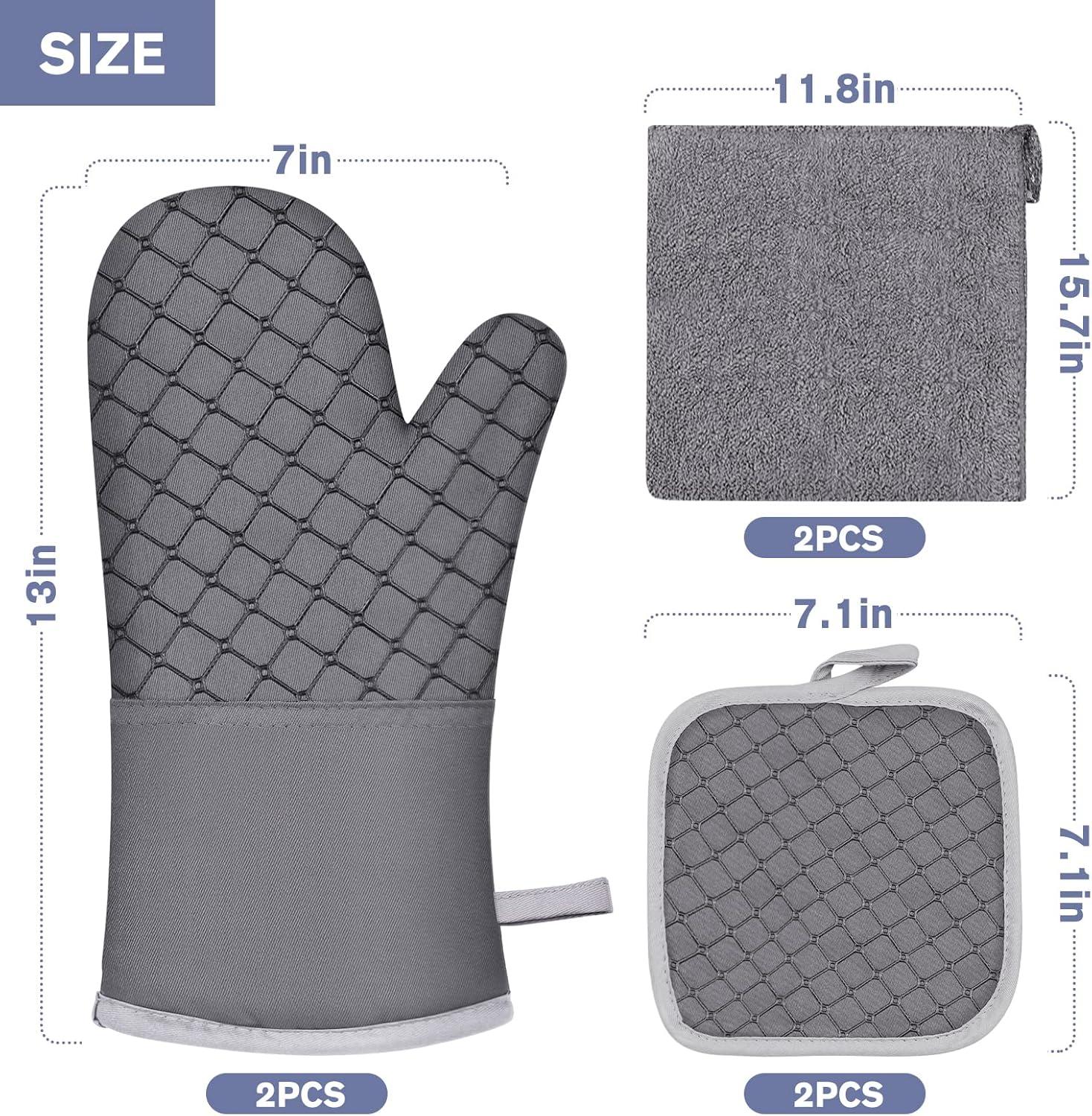 Grey Heat Resistant Oven Mitts and Pot Holders Set with Towels