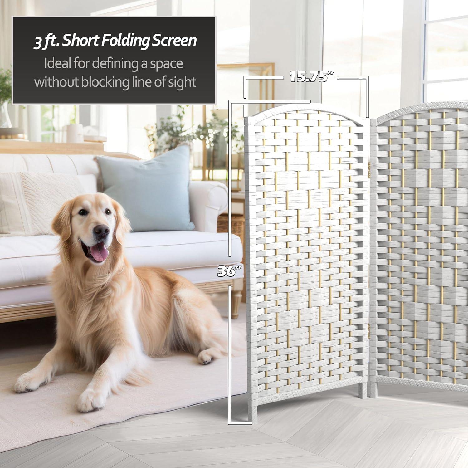 3 ft. Short Diamond Weave Fiber Folding Screen - White - 8 Panel
